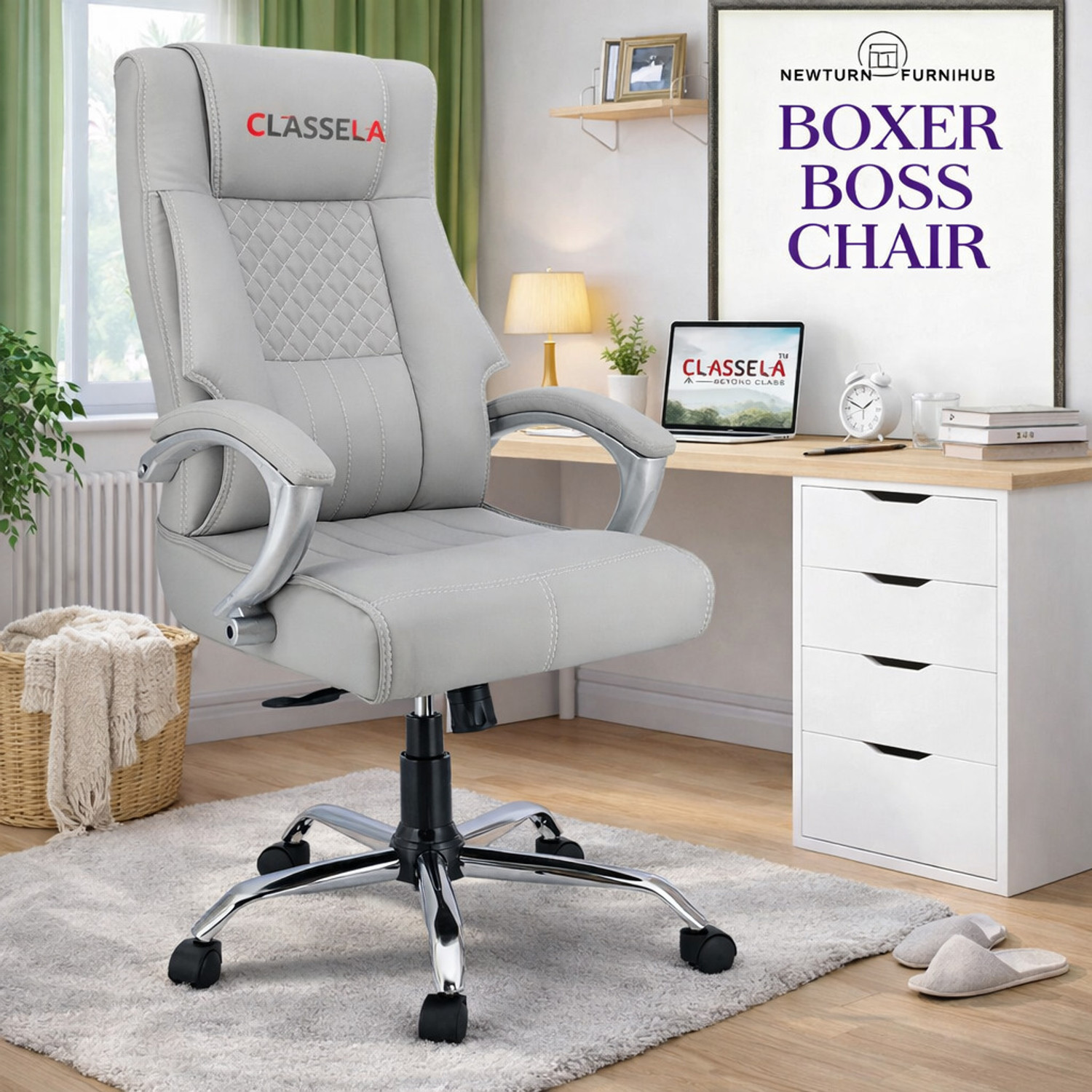 Image of AASHRA ENTERPRISES E.A Elegant Z-91 Dubble Cushion High Back the Black Boss Leatherette Office Arm Chair (Brown, Optional Installation Available)