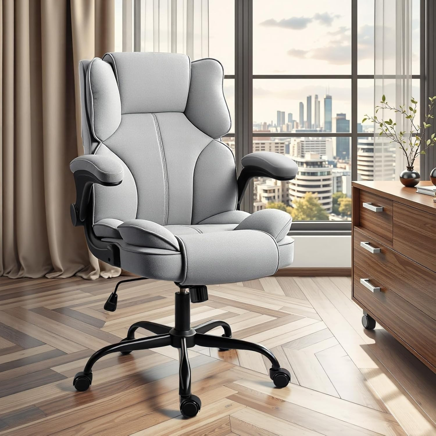 Image of TECHSEAT Leatherette Office Adjustable Arm Chair (Grey, DIY(Do-It-Yourself))
