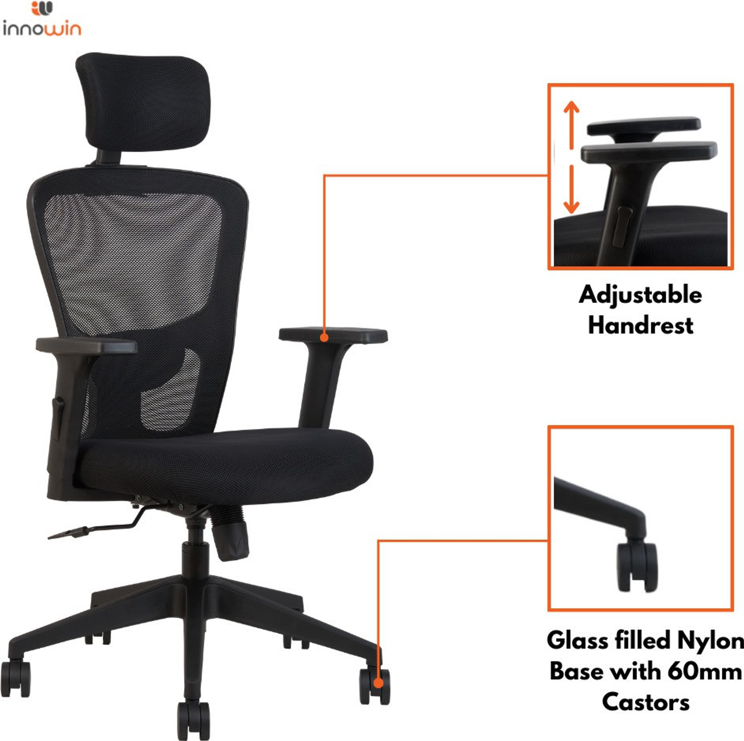 Image of INNOWIN Jazz Legend High Back Ergonomic office chair with 4 way adjustable Headrest Mesh Office Adjustable Arm Chair