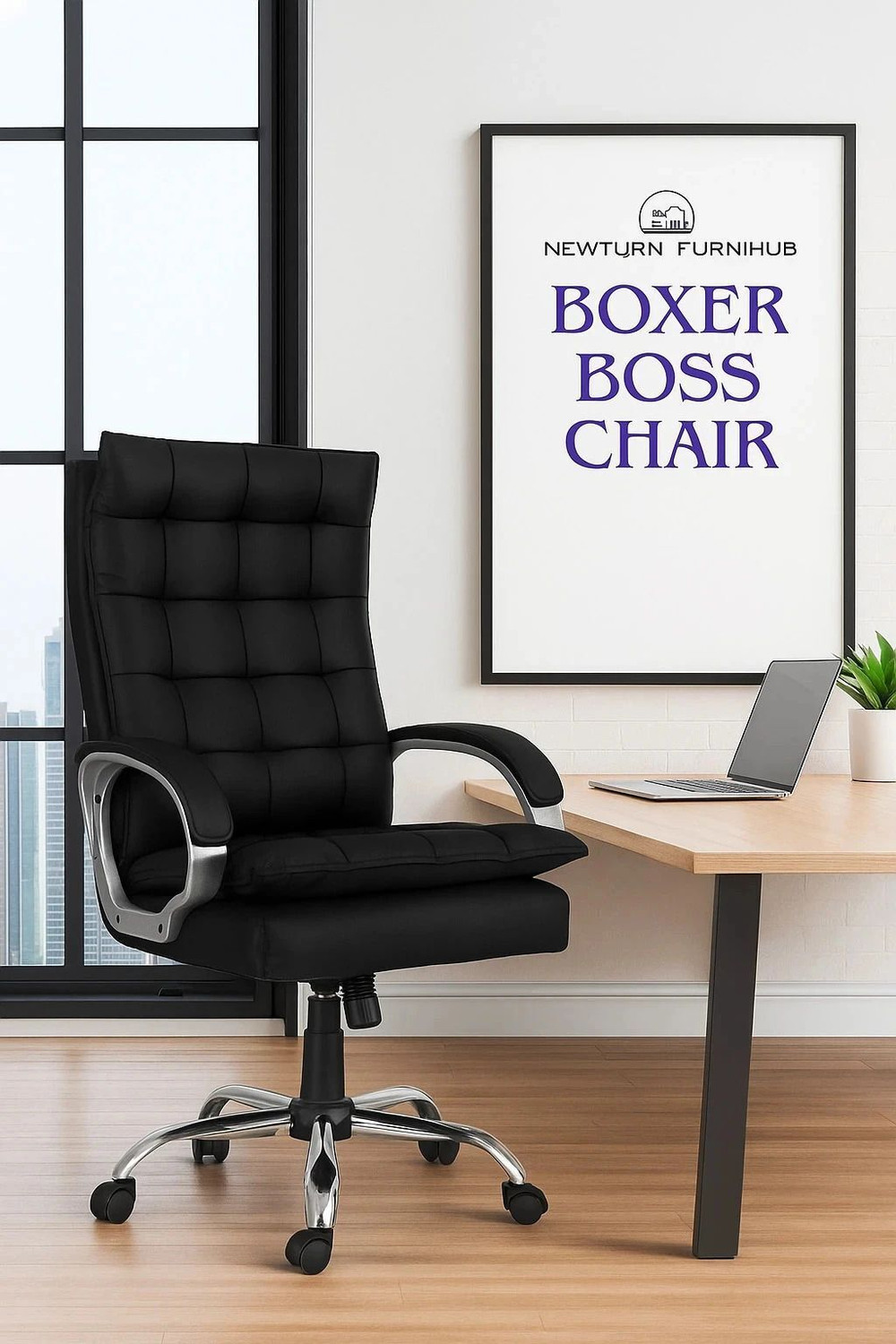Newturn BOXER Premium Leather HIGH BACK Boss Revolving Chair with 3 years warranty Leather Office Adjustable Arm Chair