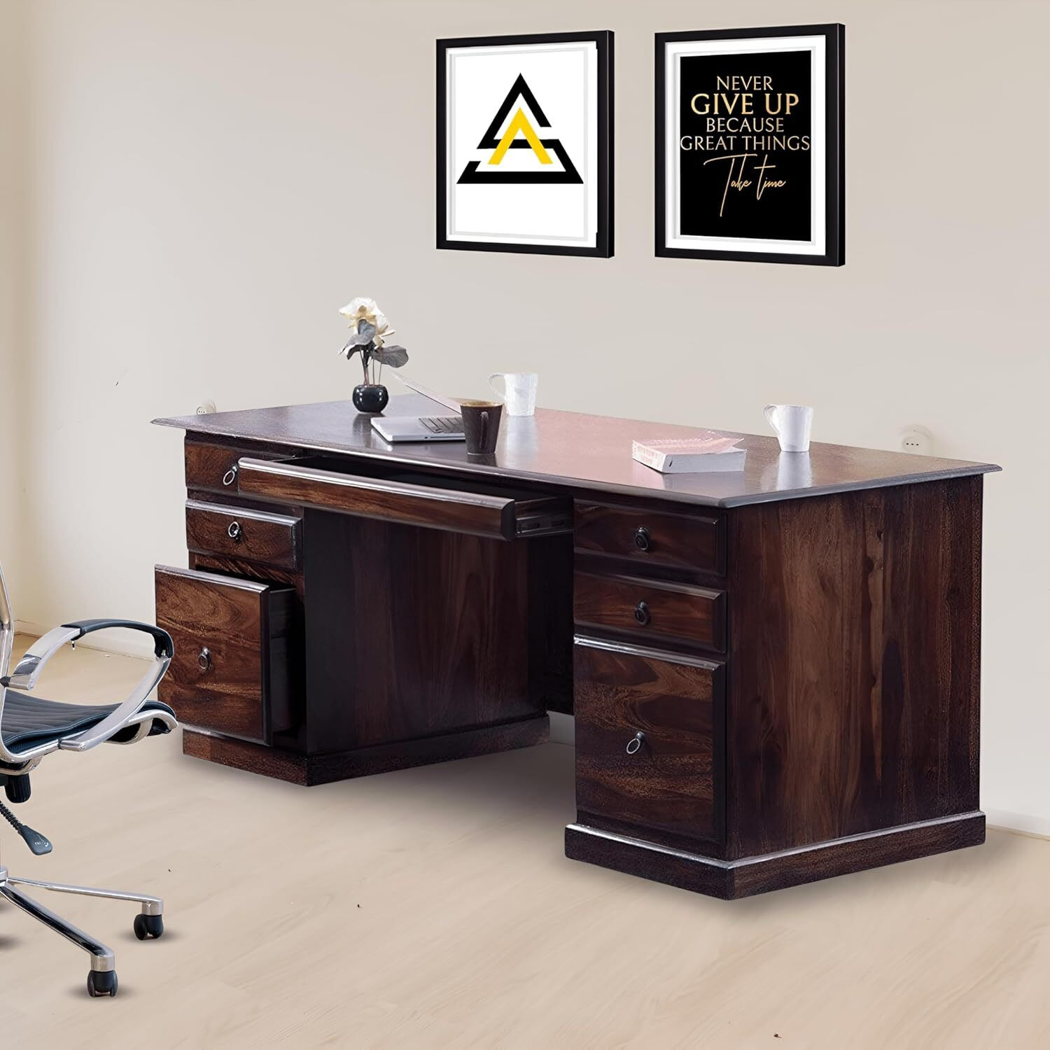 Image of AASHRA ENTERPRISES E.A Elegant Z-91 Dubble Cushion High Back the Black Boss Leatherette Office Arm Chair (Brown, Optional Installation Available)