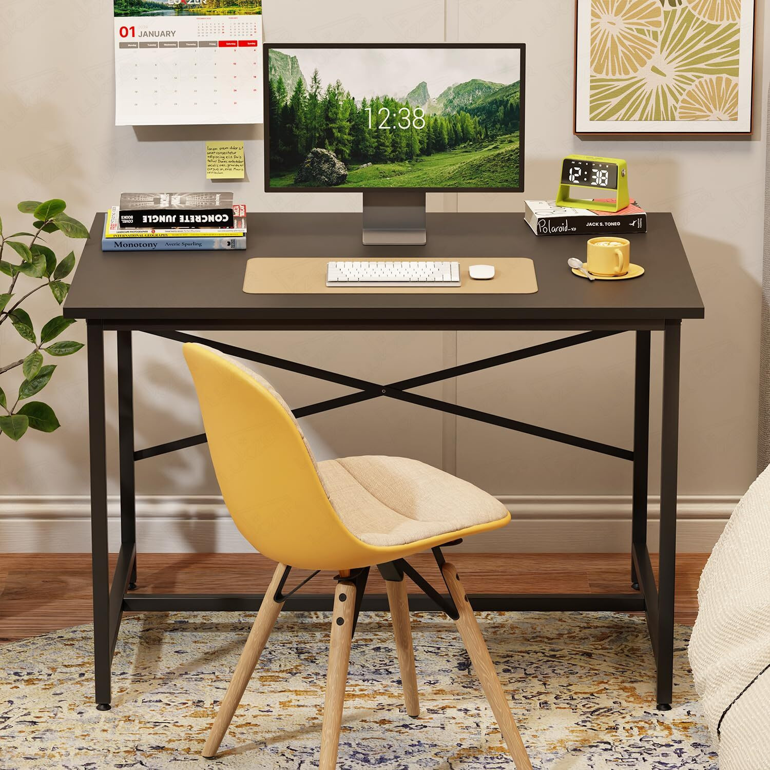 Image of Dumos Computer Desk with Metal Frame | Study & Office Table for Home Engineered Wood Office Table (Free Standing, Finish Color - Premium Brown, DIY(Do-It-Yourself))