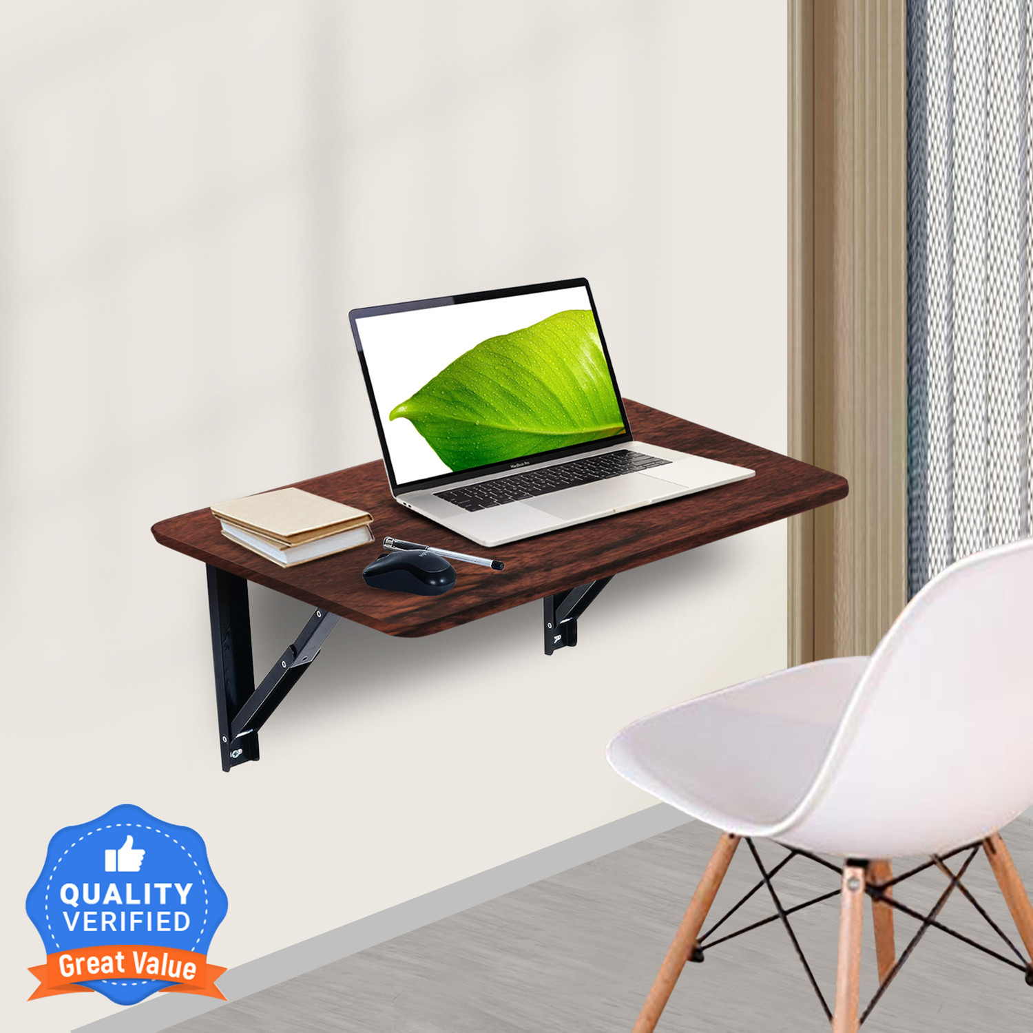 wow craft Folding Round Cornered Wall Mounted Engineered Wood Study Table