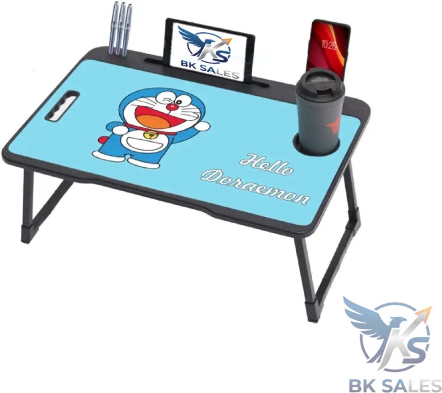 Image of Story@home LT1407 Wood Portable Laptop Table (Finish Color - Sky blue, Pre Assembled)