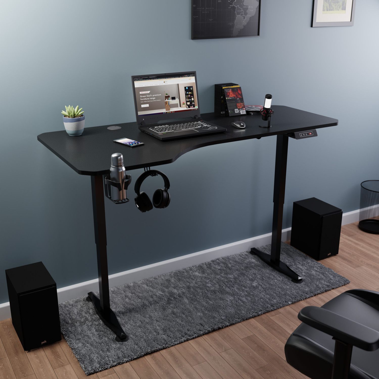 Green Soul Trigger Multipurpose Electric Height Adjustable Spacious Engineered Wood Office Table  (Free Standing, Finish Color - Black, DIY(Do-It-Yourself))