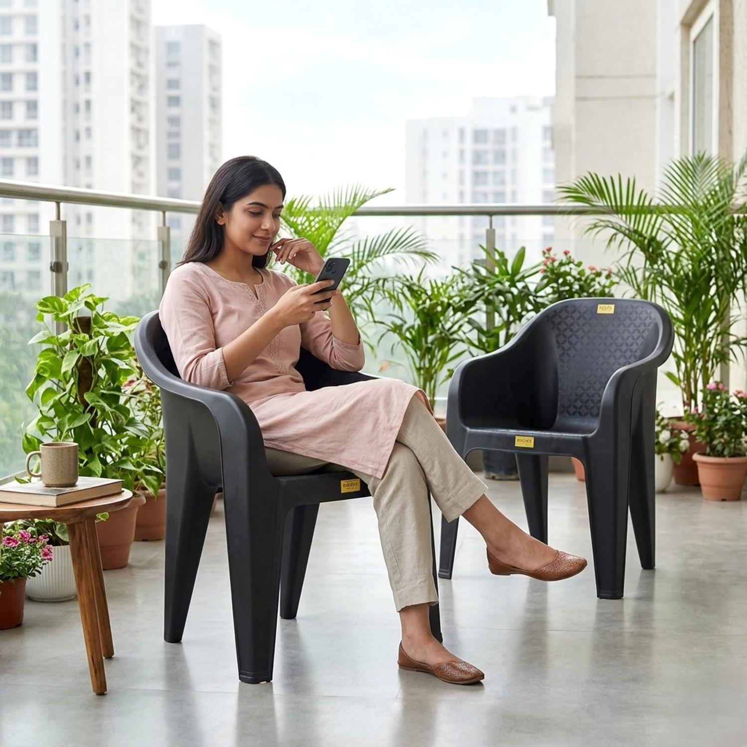 Patiofy Plastic Chair, Arm Chair for Home, Living Room Chair, Outdoor Chair Set of 2 Plastic Living Room Chair