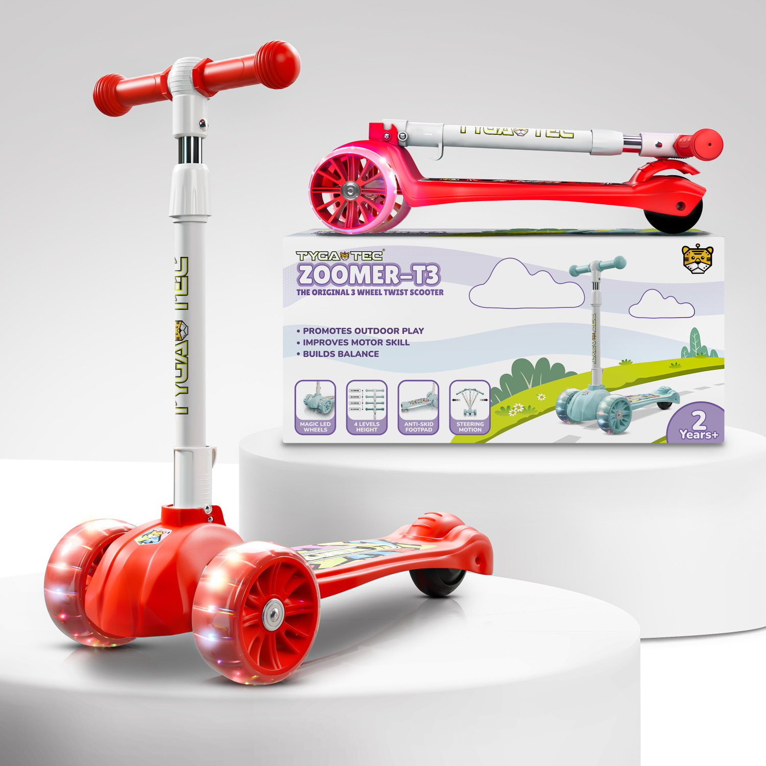 Image of VARAA G KIDS SCOOTER I BIG WHEEL I UPTO 2 YEAR KIDS I LIGHT & MUSIC (Red)