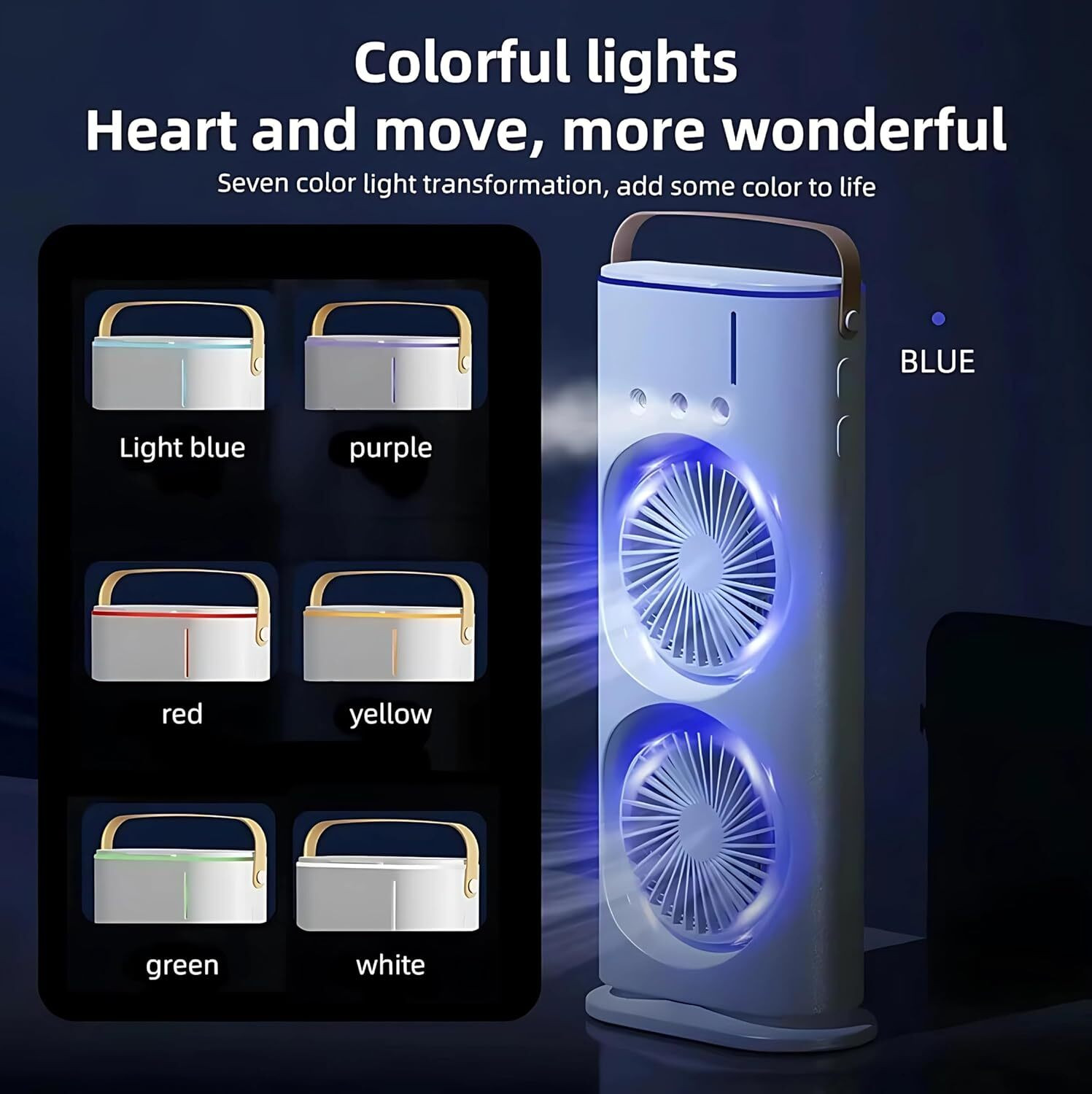 Image of WEOROVE Portable Mini Air Cooler with RGB LED Light, Remote Control & Humidifier Cooling Fan All in one Cooler (Multicolor)