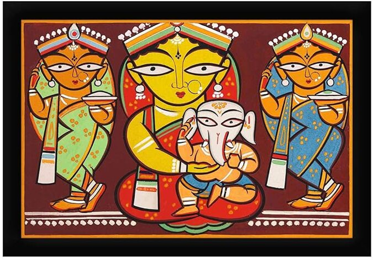 Image of Basudha Authentic paint Art of Lord Jagannath on Cloth | Handpainted Odisha Wall Hanging Embroidery 7 inch x 11 inch Painting (With Frame)