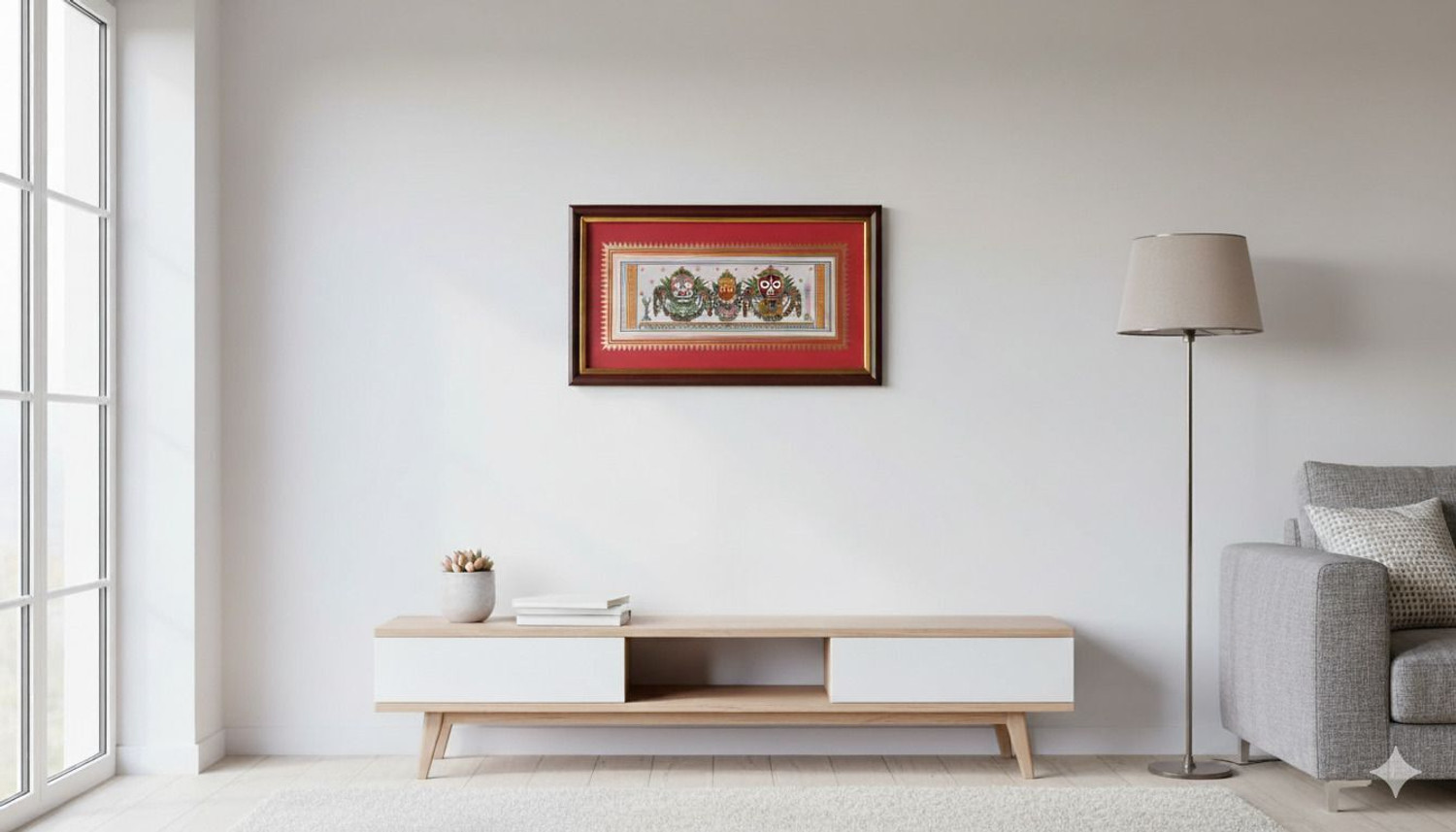 Image of Basudha Authentic paint Art of Lord Jagannath on Cloth | Handpainted Odisha Wall Hanging Embroidery 7 inch x 11 inch Painting (With Frame)