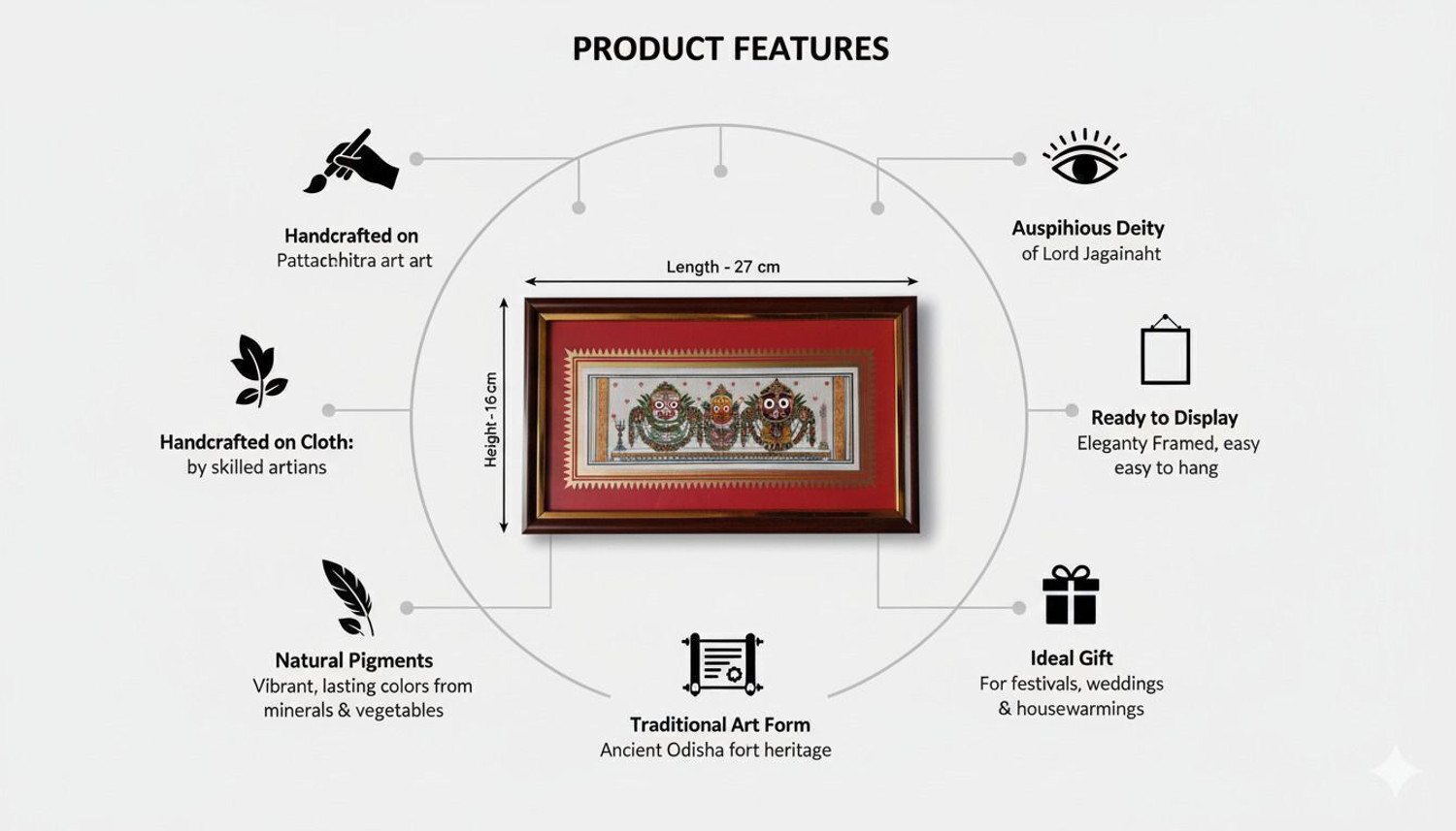 Image of Basudha Authentic paint Art of Lord Jagannath on Cloth | Handpainted Odisha Wall Hanging Embroidery 7 inch x 11 inch Painting (With Frame)