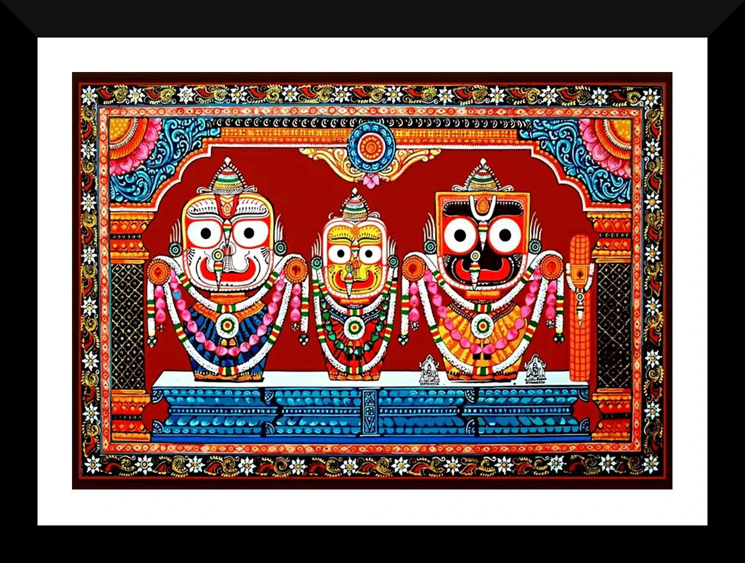 Image of Basudha Authentic paint Art of Lord Jagannath on Cloth | Handpainted Odisha Wall Hanging Embroidery 7 inch x 11 inch Painting (With Frame)