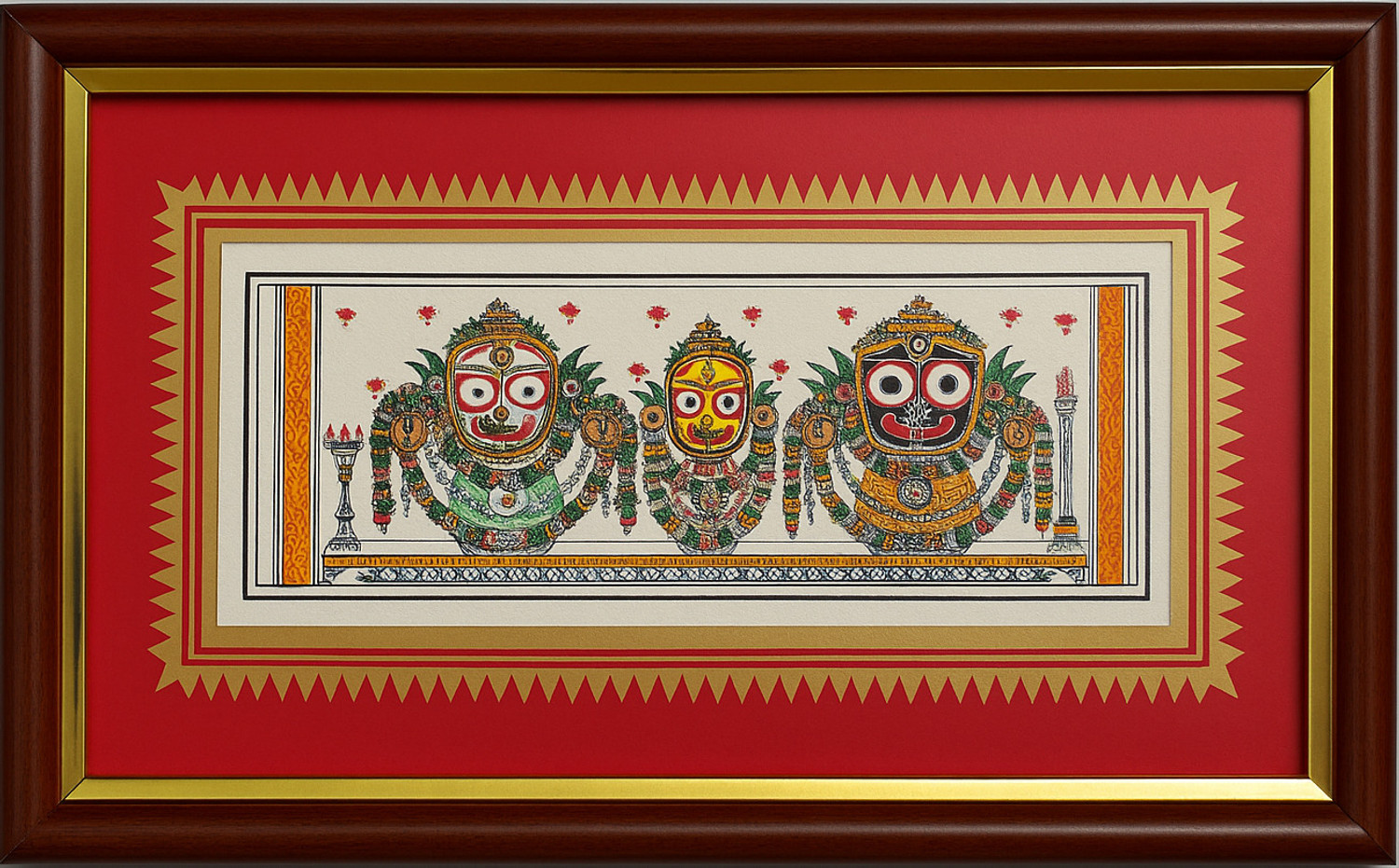 Image of Basudha Authentic paint Art of Lord Jagannath on Cloth | Handpainted Odisha Wall Hanging Embroidery 7 inch x 11 inch Painting (With Frame)
