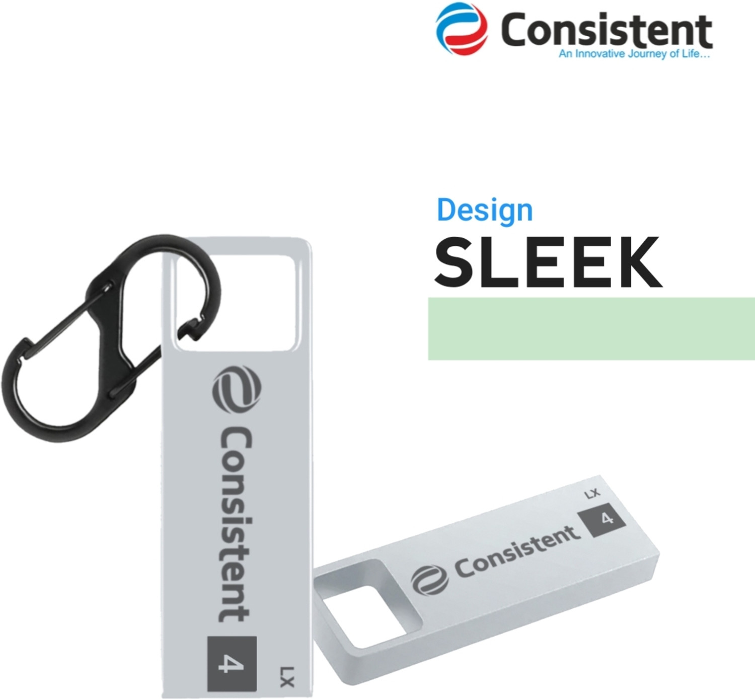Image of Consistent 4GB Metal Pendrive With Keychain Carabiner, 5 Years Warranty 4 GB Pen Drive Compatible with Laptop, Desktop Computer USB 2.0 Metal Case