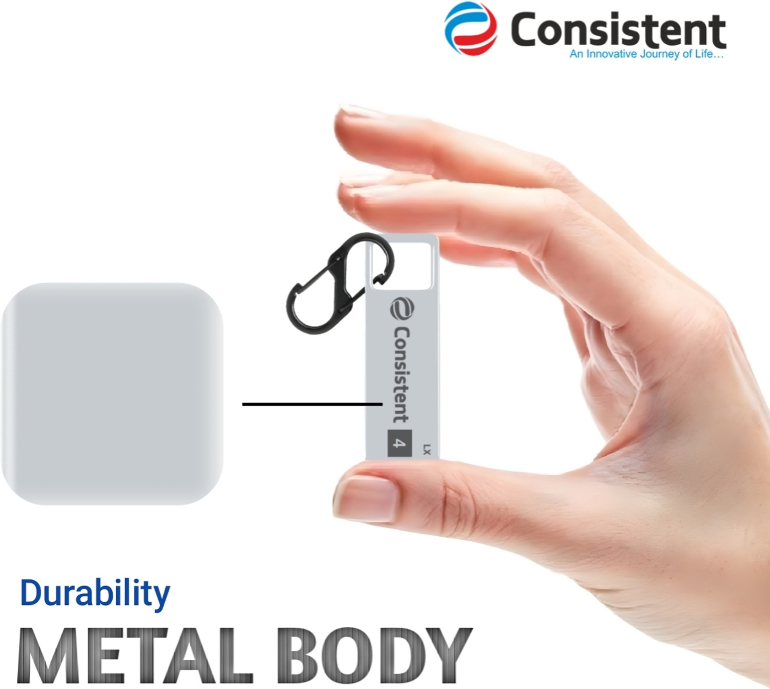 Image of Consistent 4GB Metal Pendrive With Keychain Carabiner, 5 Years Warranty 4 GB Pen Drive Compatible with Laptop, Desktop Computer USB 2.0 Metal Case