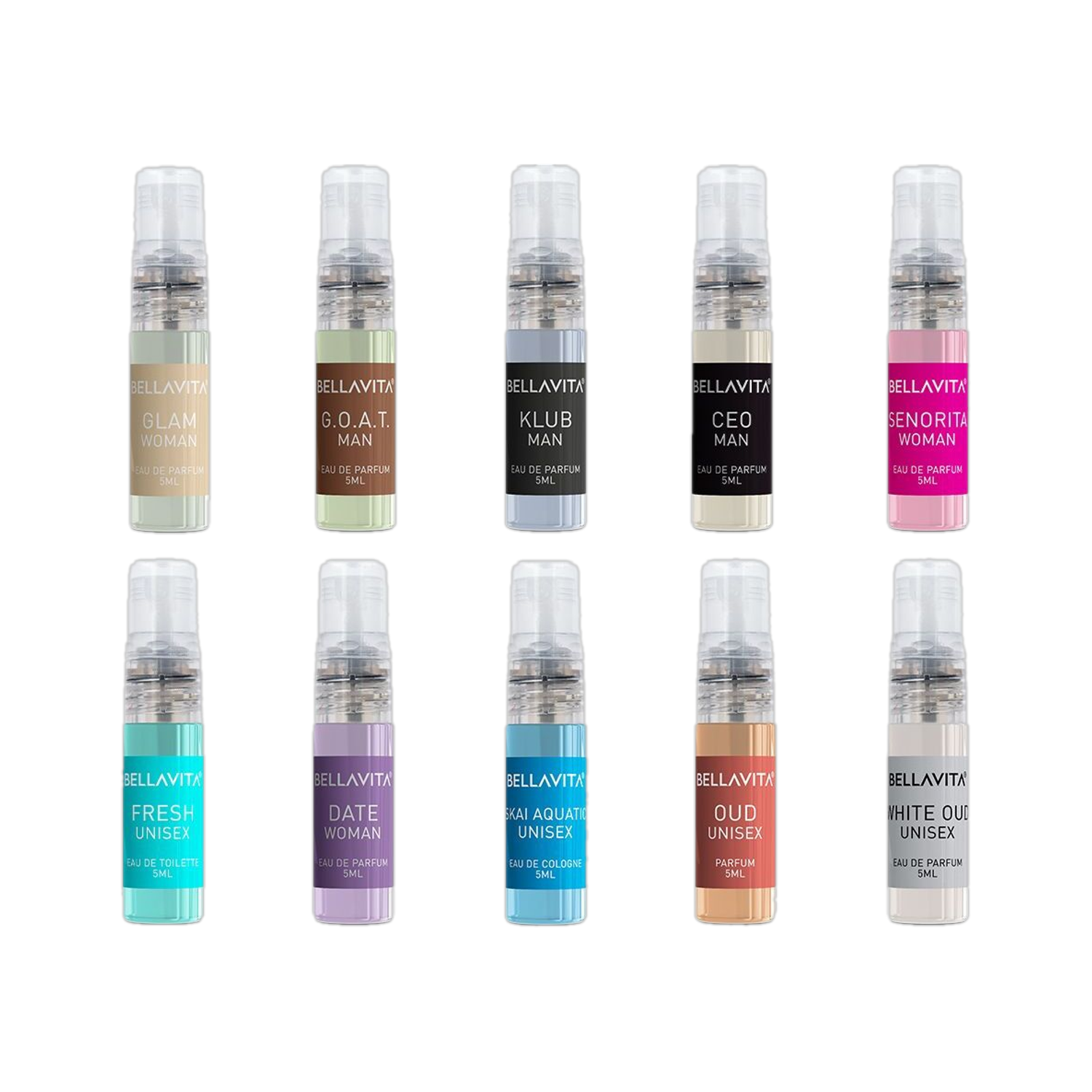 Bella vita organic Unisex Fragrance Gift Set | 10x5ml | Pocket Friendly | Long Lasting Fragrance Eau de Parfum  -  50 ml