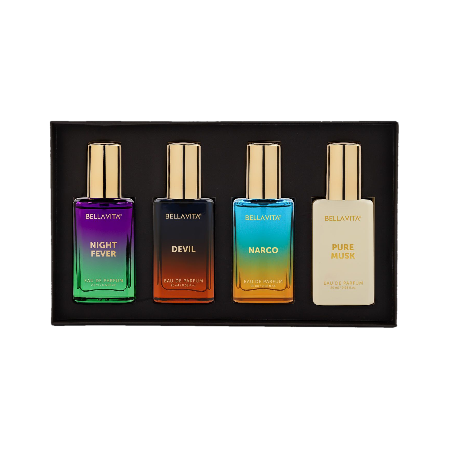 Bellavita Unisex Scents Gift Set|4x20ml|Long Lasting Perfume|Woody & Musk Fragrance Notes| Eau de Parfum - 80 ml