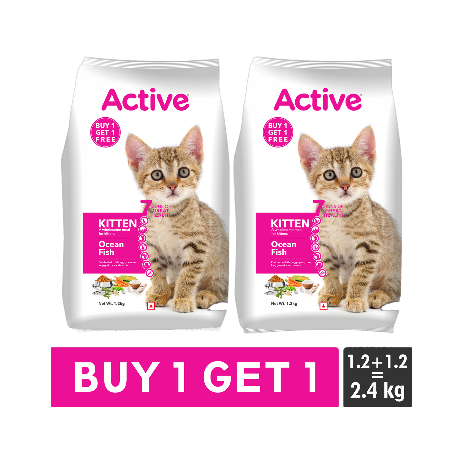 Active (Buy 1 Get 1 Free) Kitten Ocean Fish 1.2 kg Dry Young Cat Food