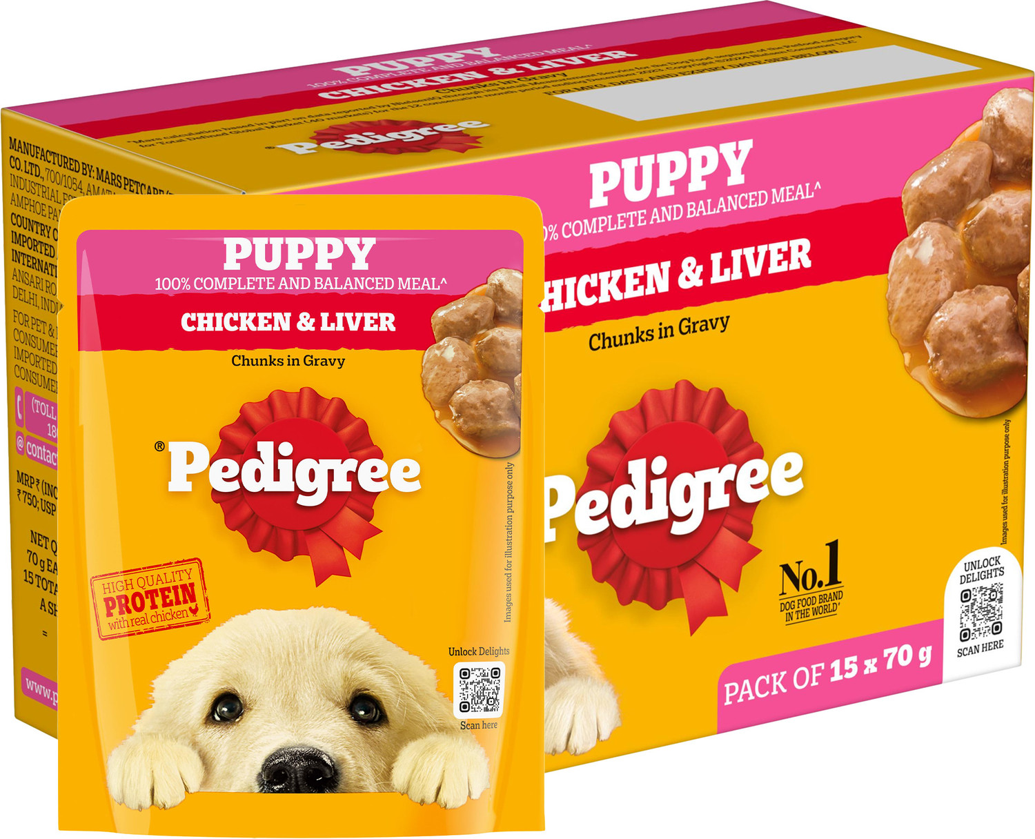 PEDIGREE Gravy Chicken Chunks for Puppy Chicken 1.05 kg (15x0.07 kg) W