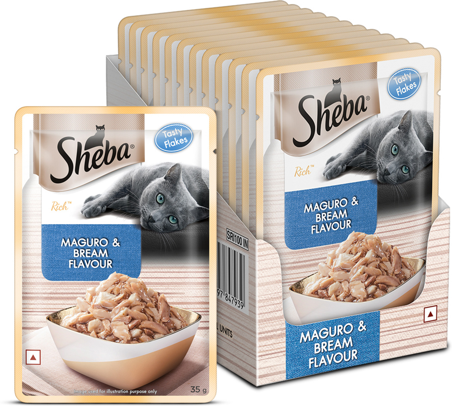 Sheba Premium Maguro and Bream Gravy Fish 0.42 kg (12x0.03 kg) Wet New