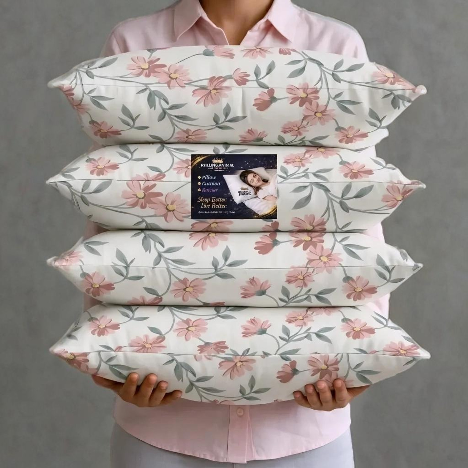 Image of Rolling Animal Cotton Sleeping Pillow Pack of 5 Floral Primum (Multicolor)