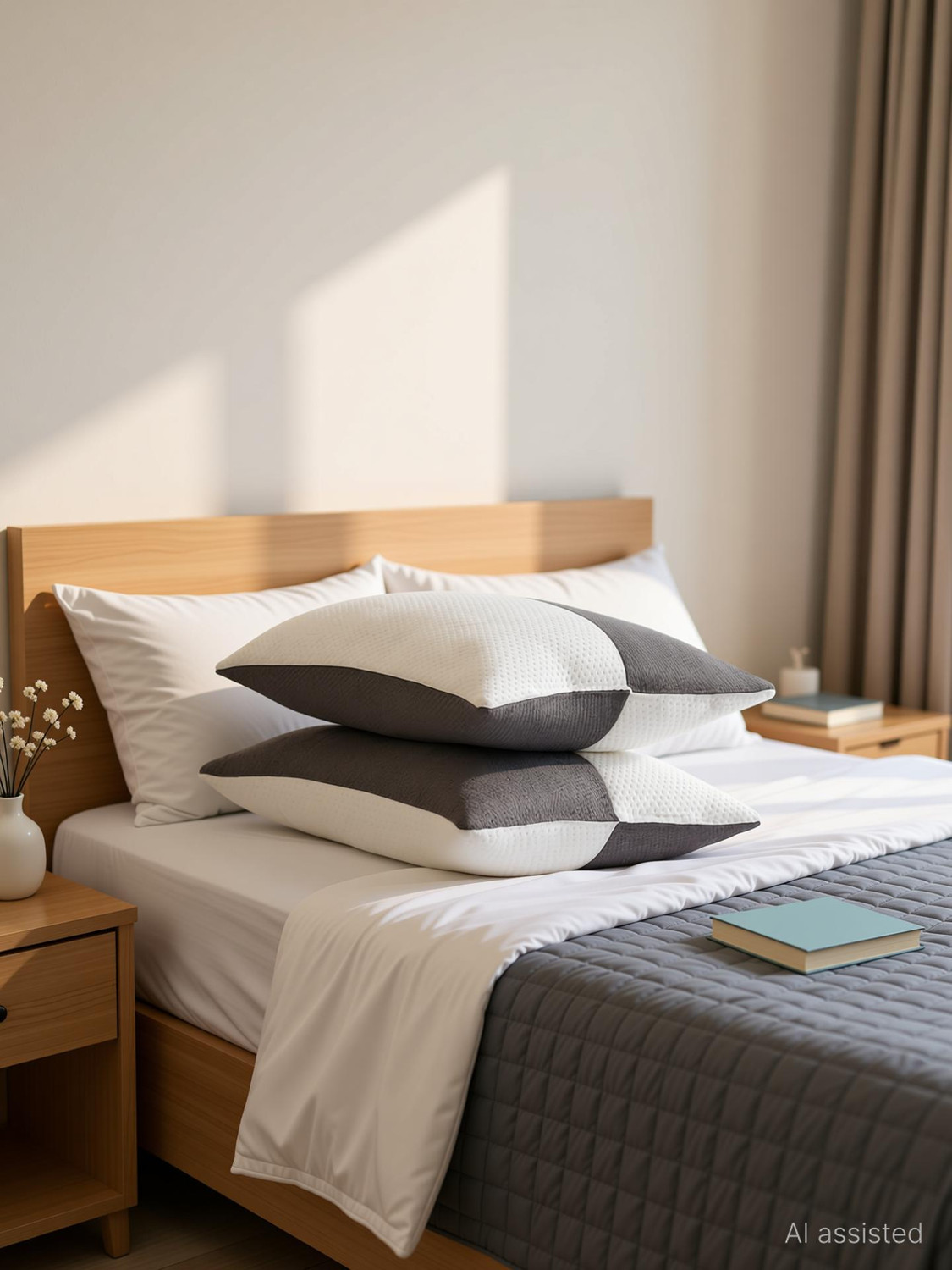 Flipkart Perfect Homes Microfibre Geometric Sleeping Pillow Pack of 2  (White, Grey)