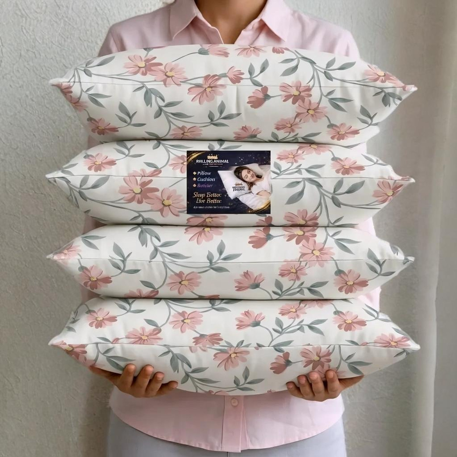 Image of Rolling Animal Cotton Sleeping Pillow Pack of 5 Floral Primum (Multicolor)