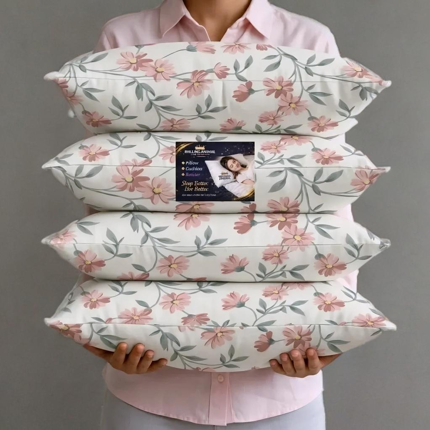 Image of Rolling Animal Cotton Sleeping Pillow Pack of 5 Floral Primum (Multicolor)