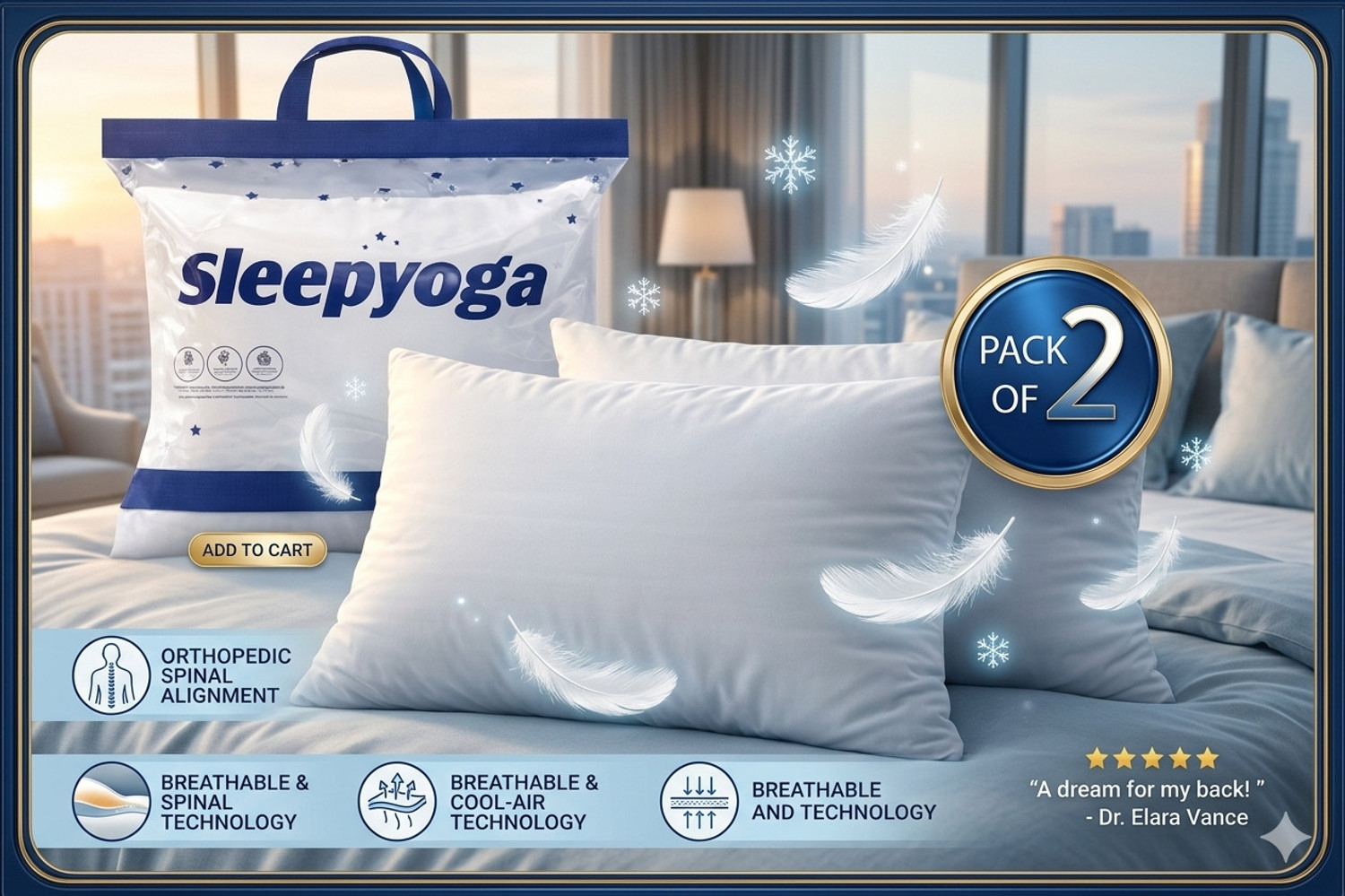 Image of Sleep Yoga Microfibre, Polyester Fibre Sleeping Pillow Pack of 2 Solid home furnising (White)
