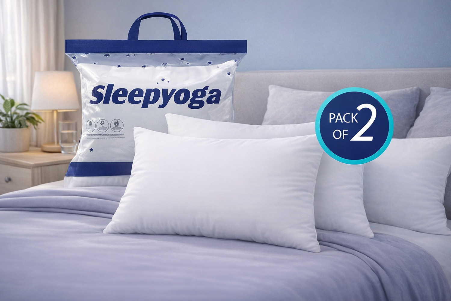 Image of Sleep Yoga Microfibre, Polyester Fibre Sleeping Pillow Pack of 2 Solid home furnising (White)