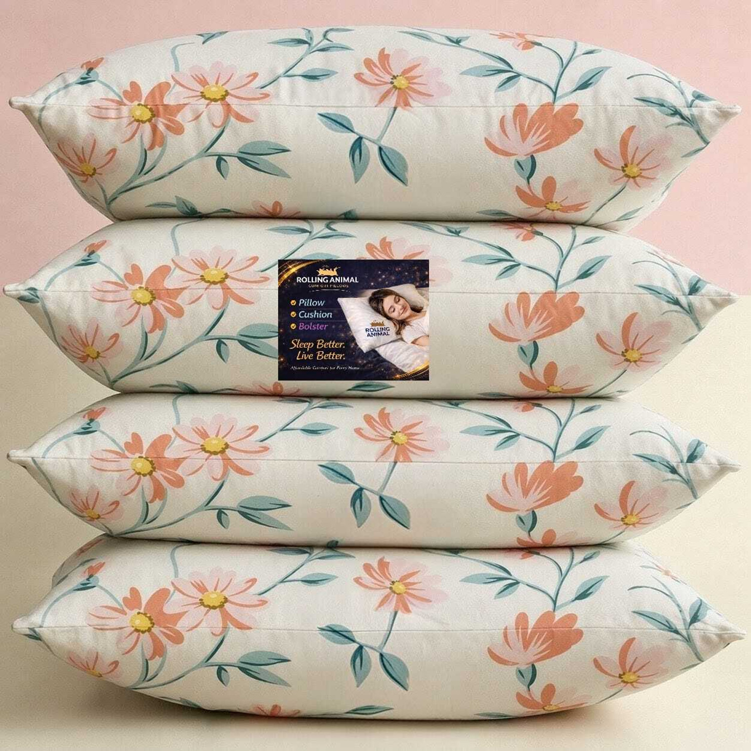 Image of Rolling Animal Cotton Sleeping Pillow Pack of 5 Floral Primum (Multicolor)