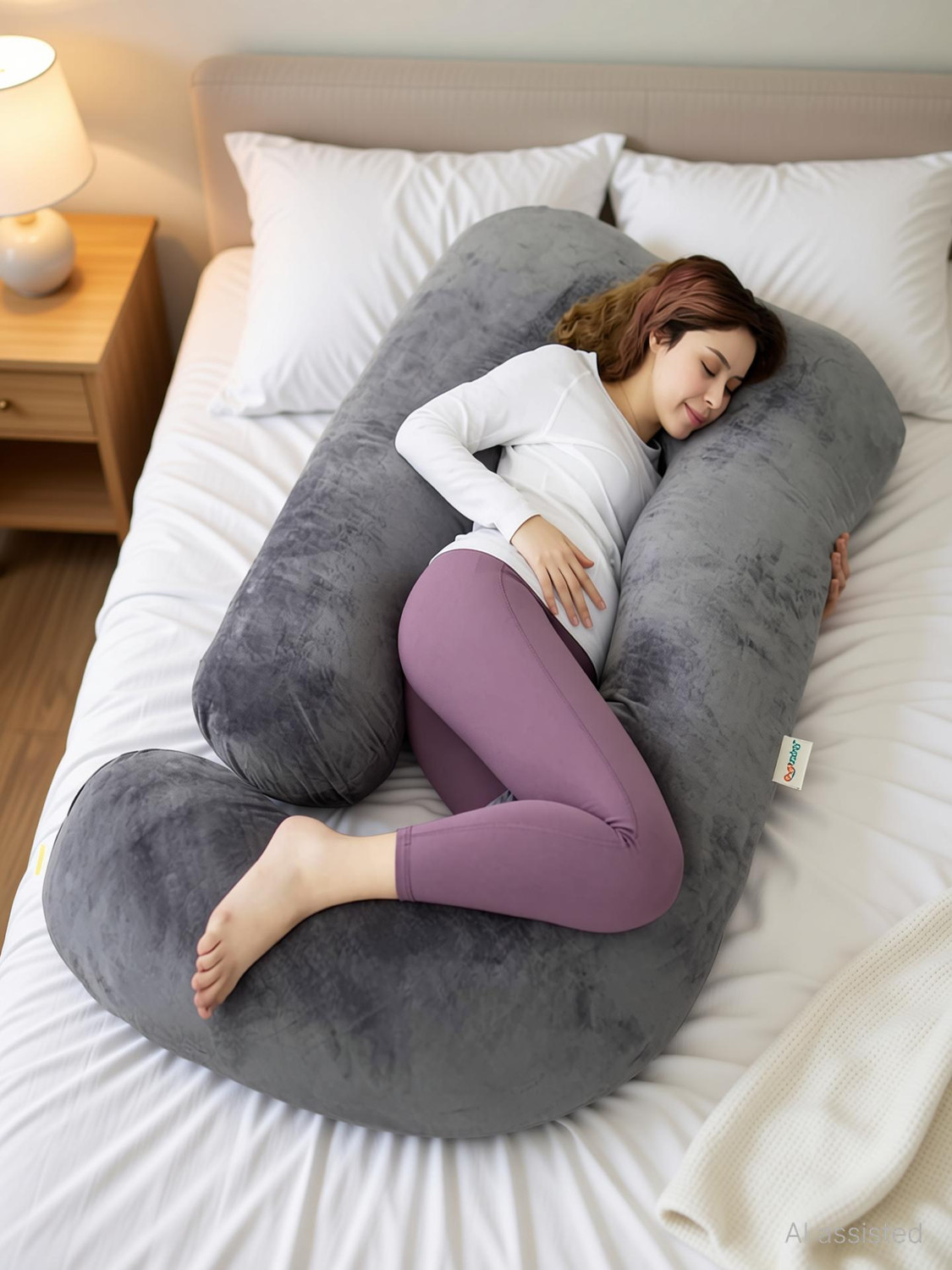 Oyo Baby J-Shape Microfibre Solid Pregnancy Pillow Pack of 1
