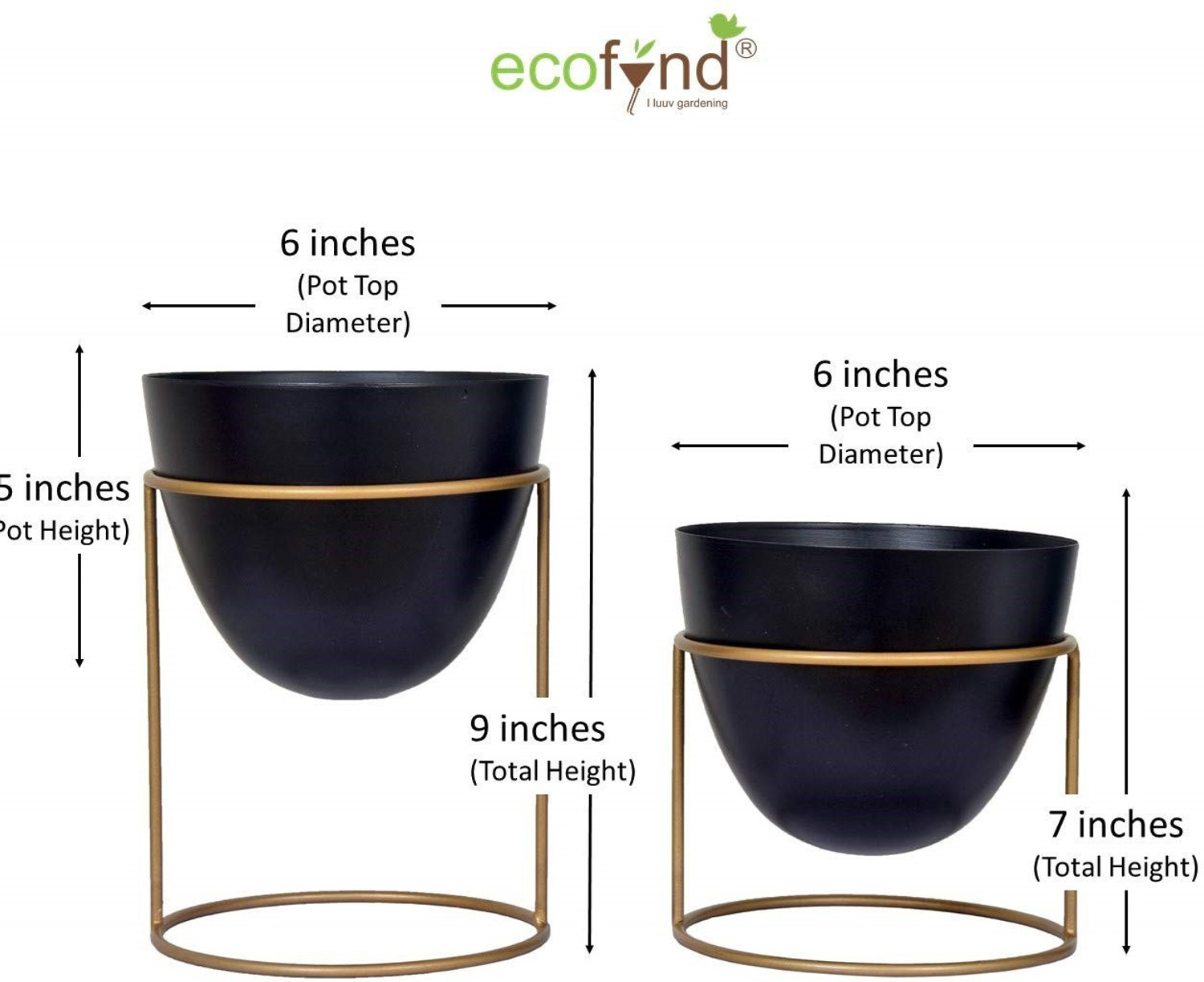 Image of ecofynd 6 Inches Alle metal plant pot with stand for indoor outdoor home decor ( Set of 2 ), Modern style planter set Plant Container Set (Pack of 2, Metal)