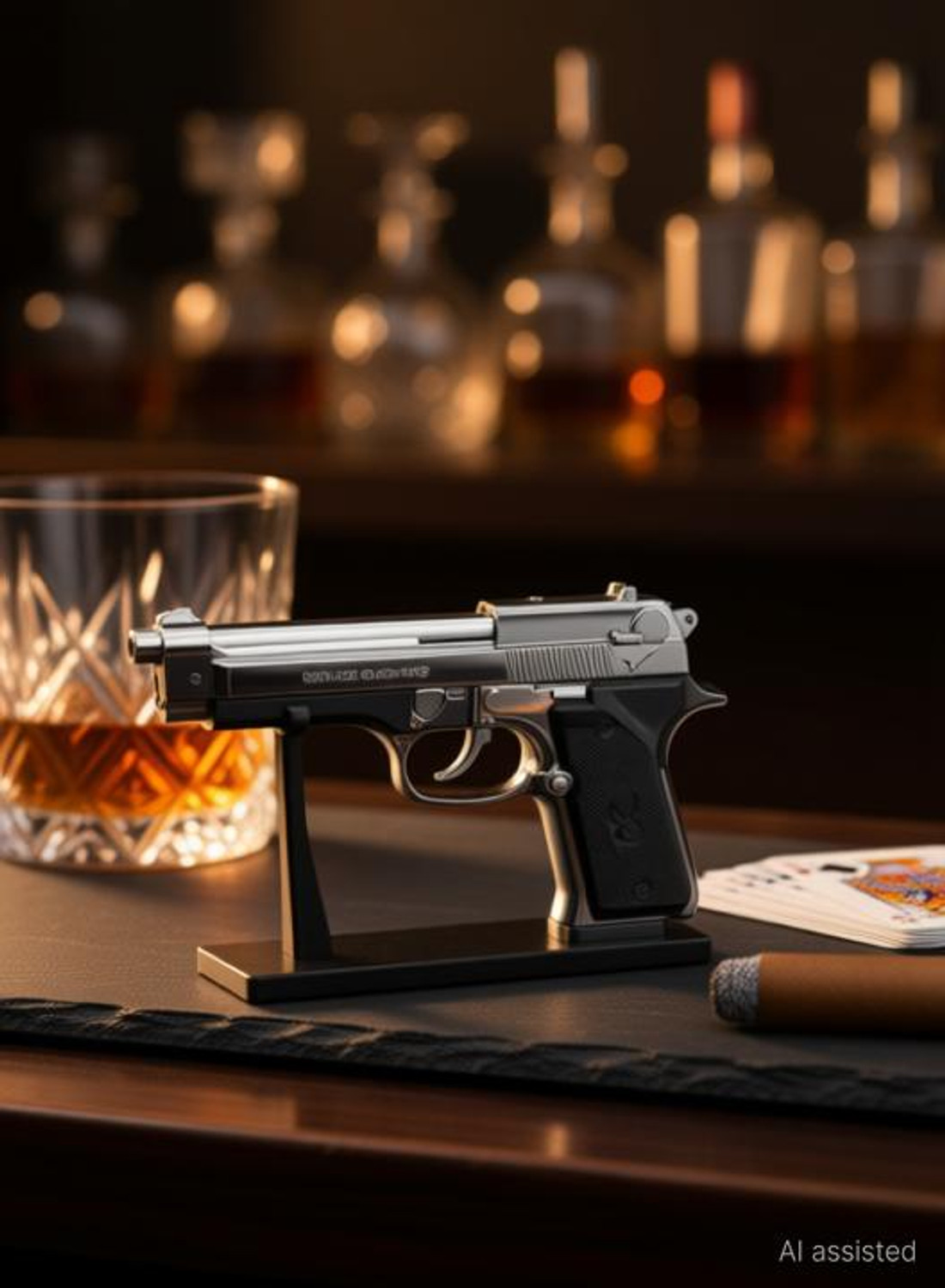 indmart Baretta gun shaped refillable cigratte lighter with stand PIA INTERNATIONAL ABS BODY 9mm GUN SHAPE Pocket Lighter  (dark brown)