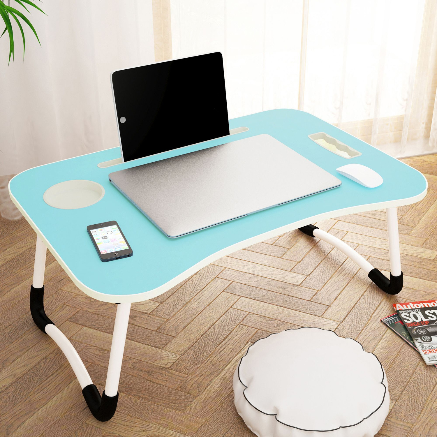 Image of Story@home LT1407 Wood Portable Laptop Table (Finish Color - Sky blue, Pre Assembled)