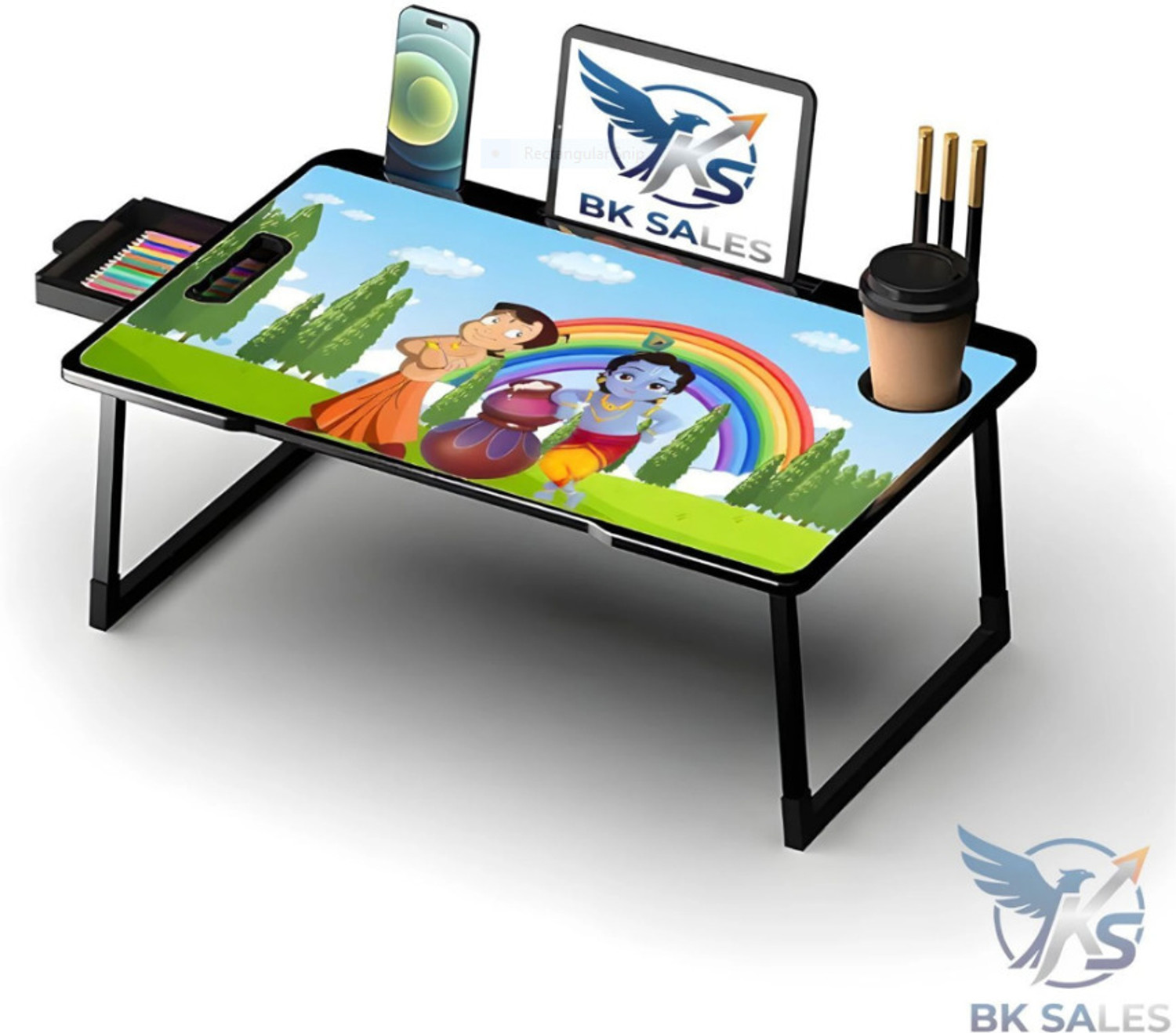 Image of Story@home LT1407 Wood Portable Laptop Table (Finish Color - Sky blue, Pre Assembled)