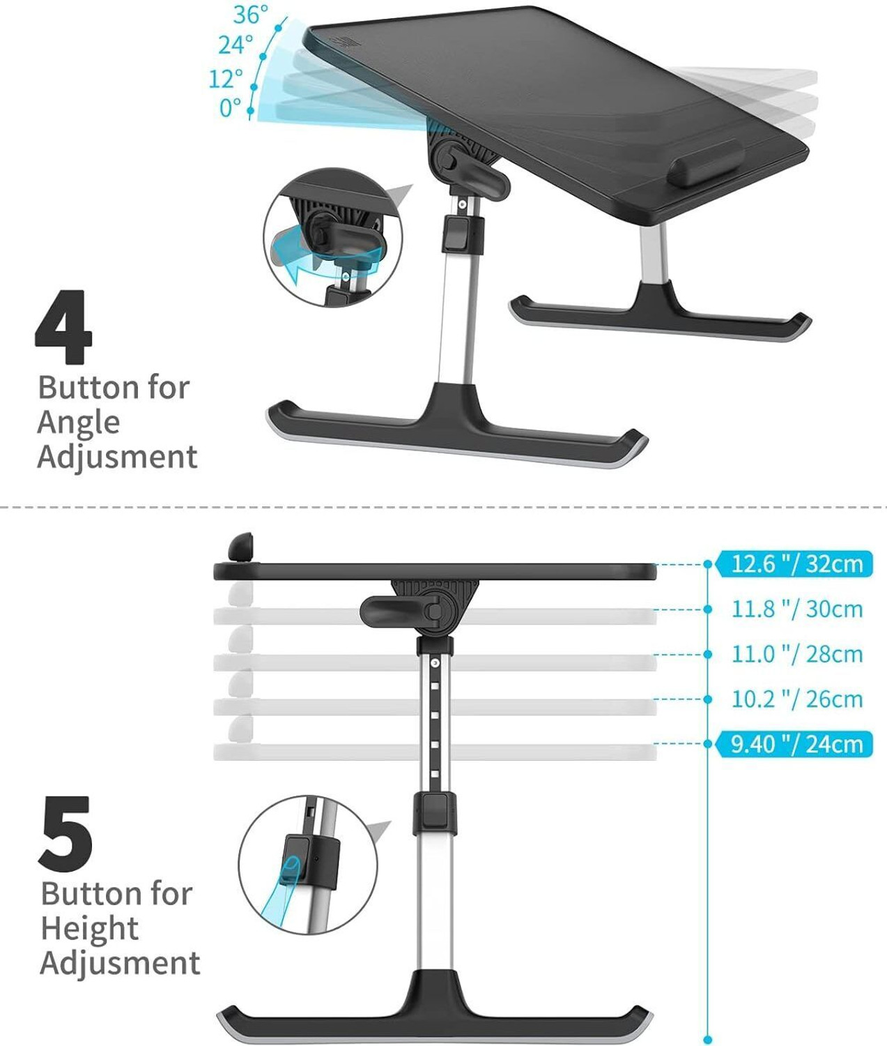 Image of SAIJI Adjustable & Foldable Laptop Table for Bed - 52x30cm Portable Desk Wood Portable Laptop Table (Finish Color - Black, Pre Assembled)