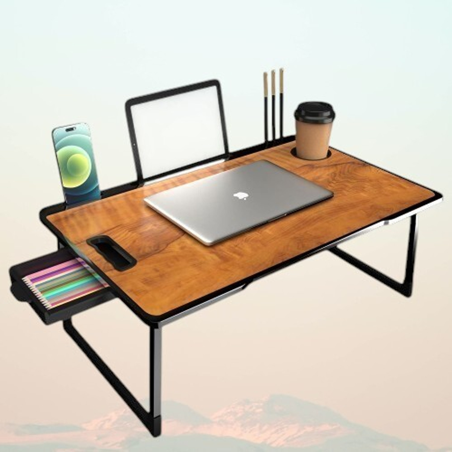 Image of hevenq Wood Portable Laptop Table (Finish Color - WOOD)