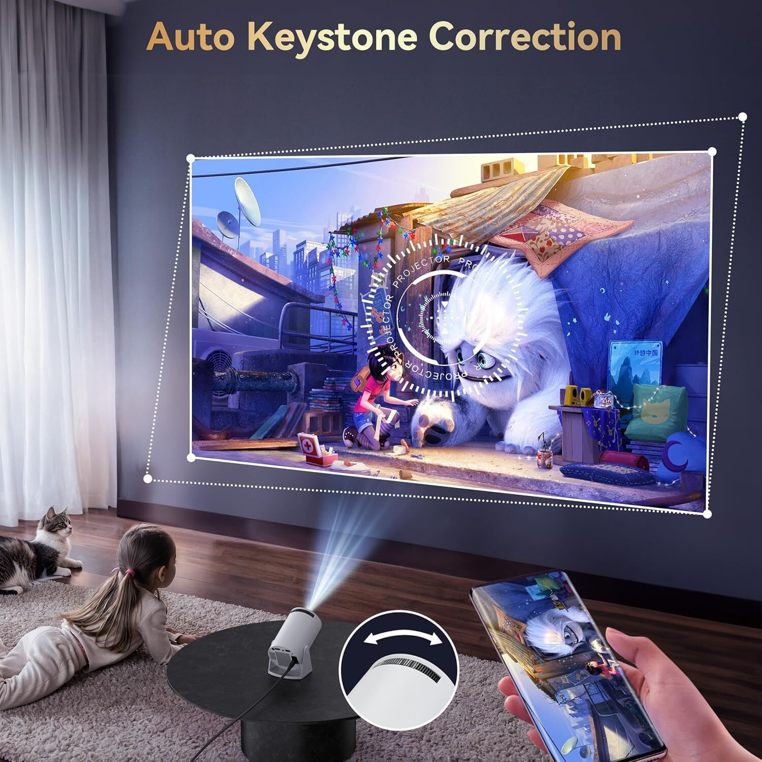 Image of Divine creation HY320 Mini 4K Support Smart Android 13 Projector with WiFi 6 HD Home Theater B31 (5000 lm / Wireless / Remote Controller) Portable Projector (Black)