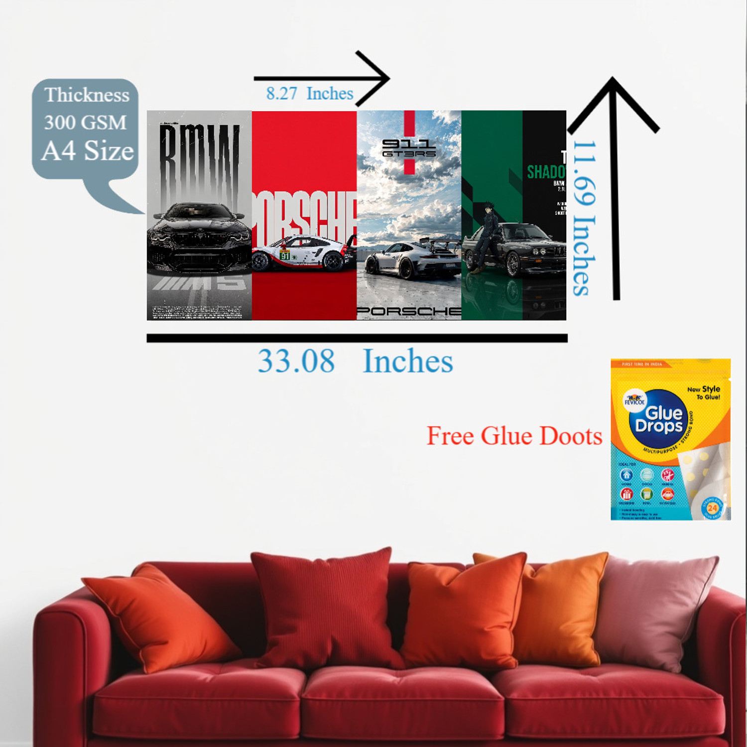Image of WallBiirds 8 inch Premium Wall Poster Paper Print Z31 Self Adhesive Sticker (Pack of 4)