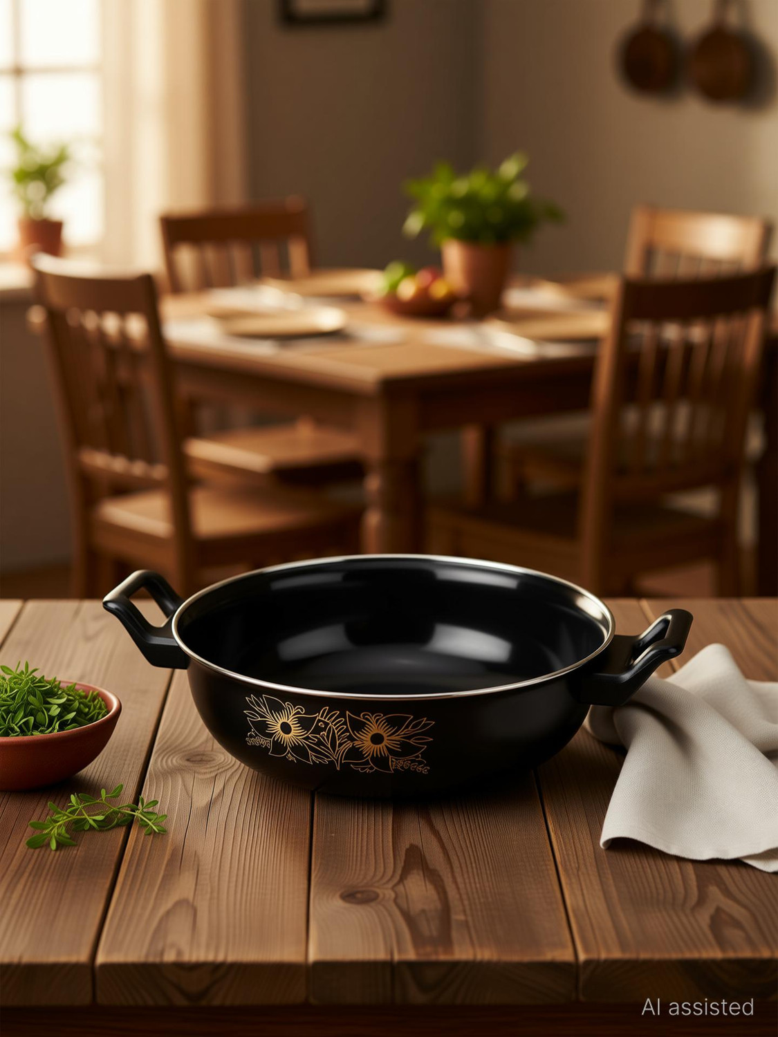 Image of SIWAAN Stylist 4L Deep Kadhai Kadhai 28 cm diameter 4 L capacity (Cast Iron, Non-stick, Induction Bottom)