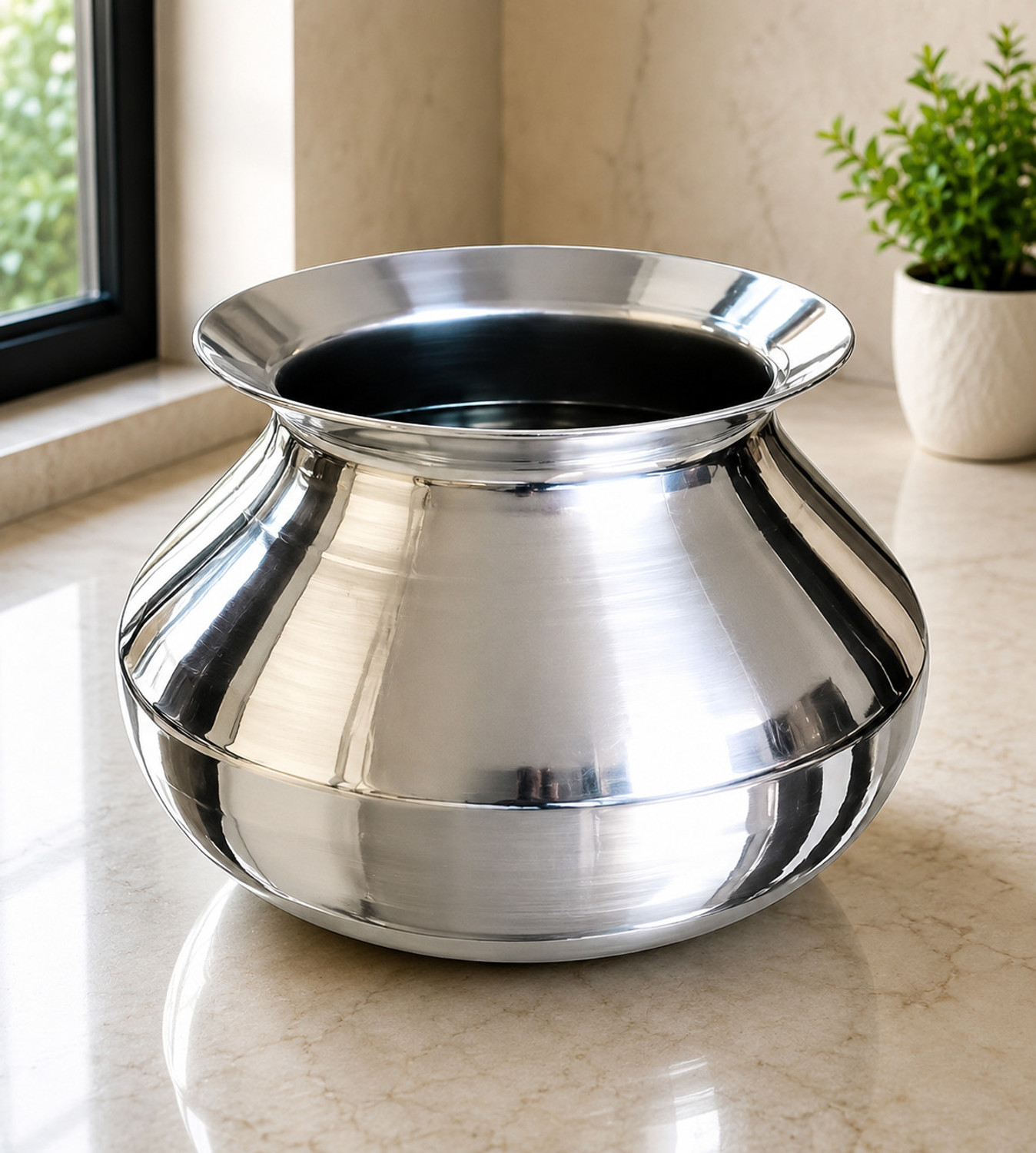 Image of AadiVeer Stainless Steel Handi| Steel Pot | Milk Pot | Dahi Handi | Biryani Handi 0.45 L, 1.35 L (Stainless Steel, Induction Bottom)
