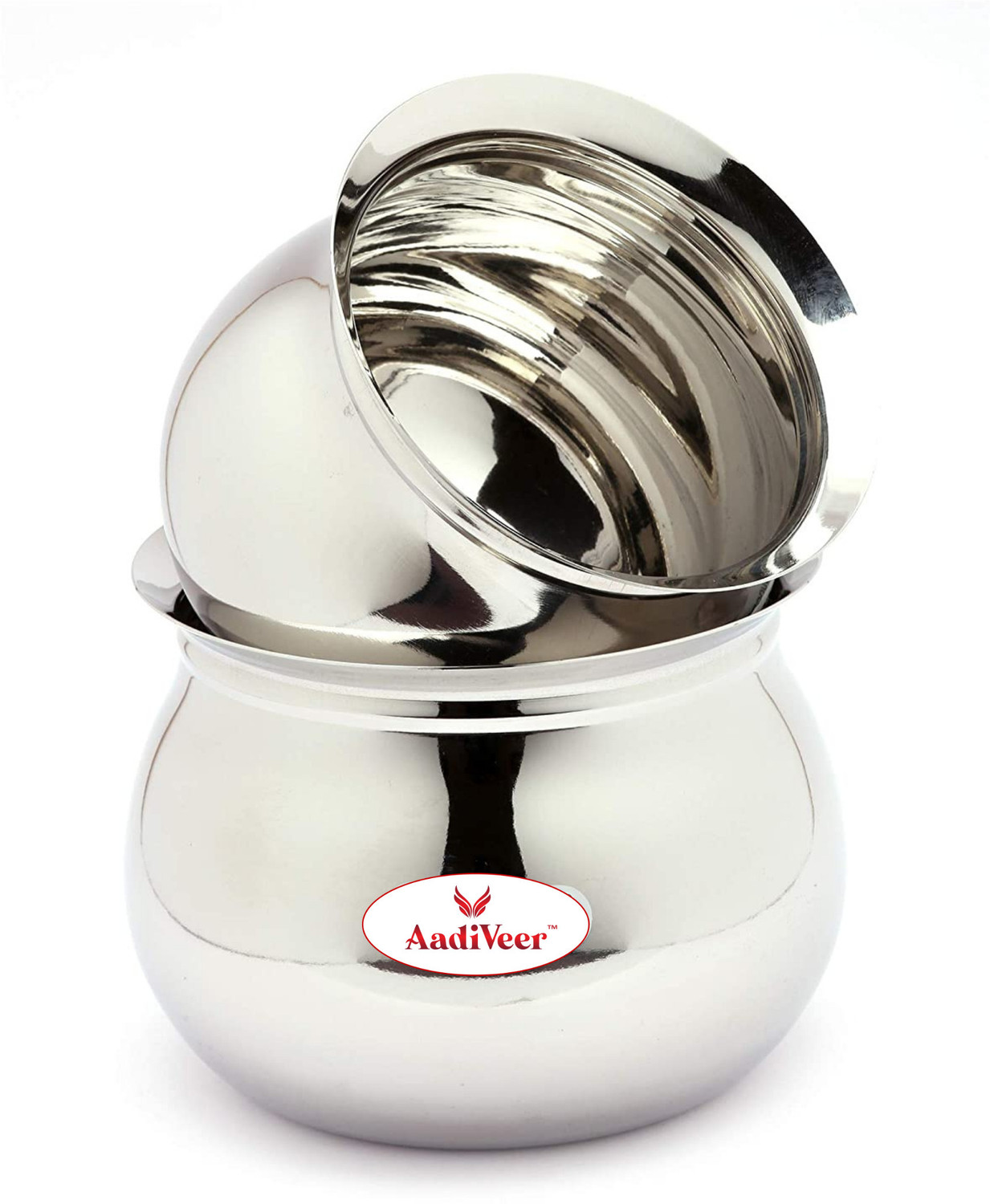 Image of AadiVeer Stainless Steel Handi| Steel Pot | Milk Pot | Dahi Handi | Biryani Handi 0.45 L, 1.35 L (Stainless Steel, Induction Bottom)