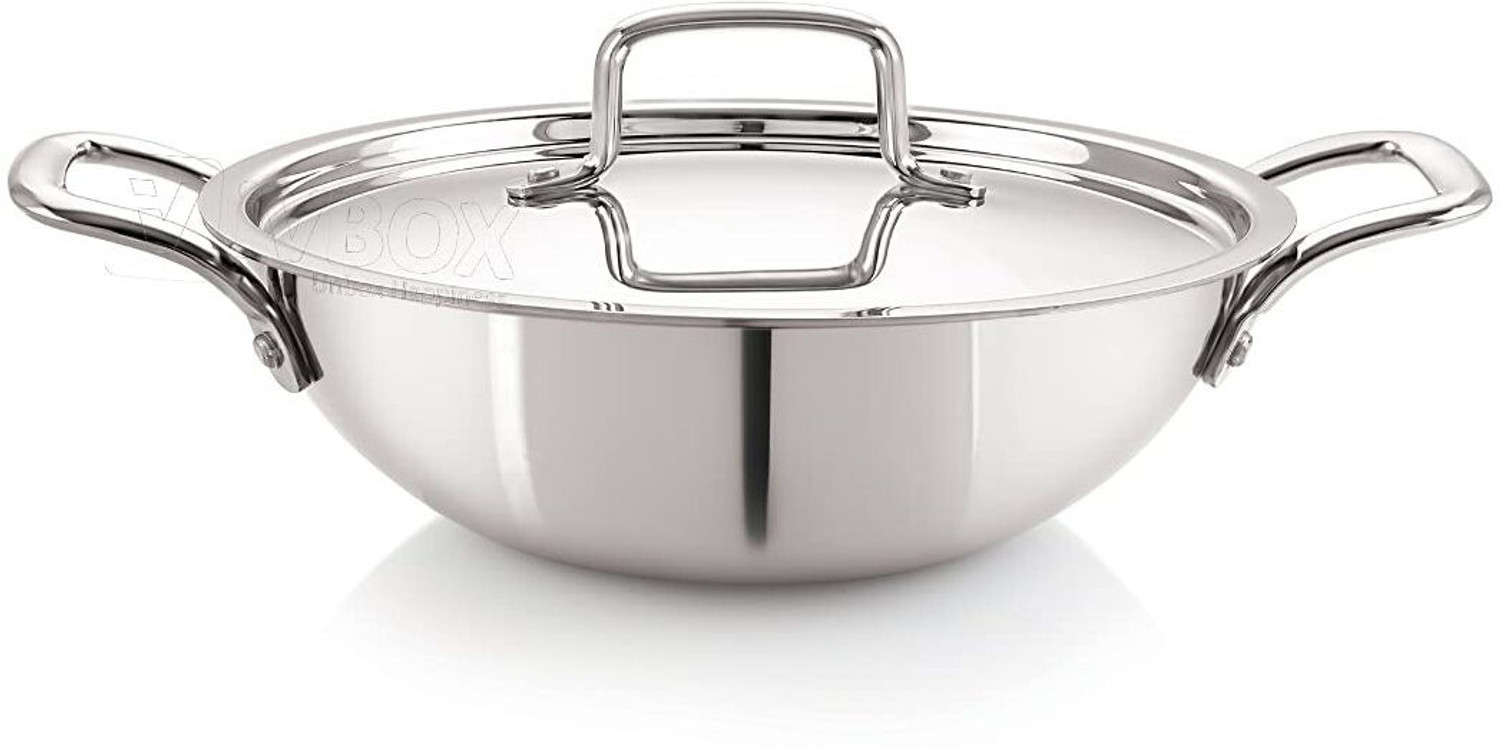 iVBOX  Platina Induction Bottom 28cm Triply Stainless Steel Kadai with Lid, 3.5 LTR Kadhai 28 cm diameter with Lid 3.5 L capacity