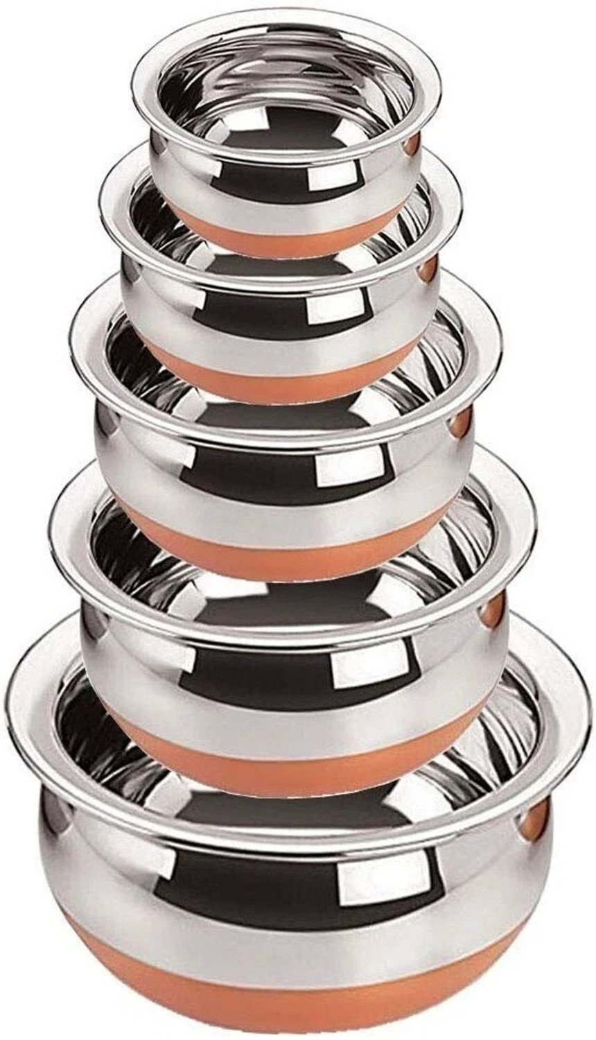 eppyz Copper Bottom Handi Pot 5 Piece Set/Steel Handi Set 5 Piece Set Handi Handi 2.1 L, 1.6 L, 1.1 L, 0.8 L, 0.5 L  (Stainless Steel)