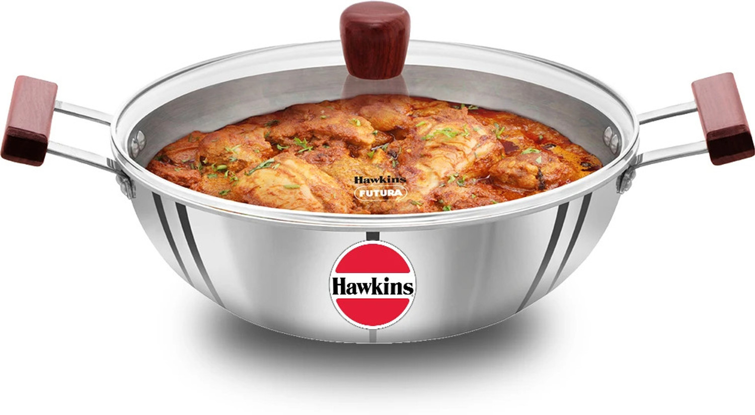 Hawkins 5 Litre Deep Kadhai, Triply Stainless Steel Induction Kadai with Glass Lid Kadhai 30.4 cm diameter with Lid 5 L capacity