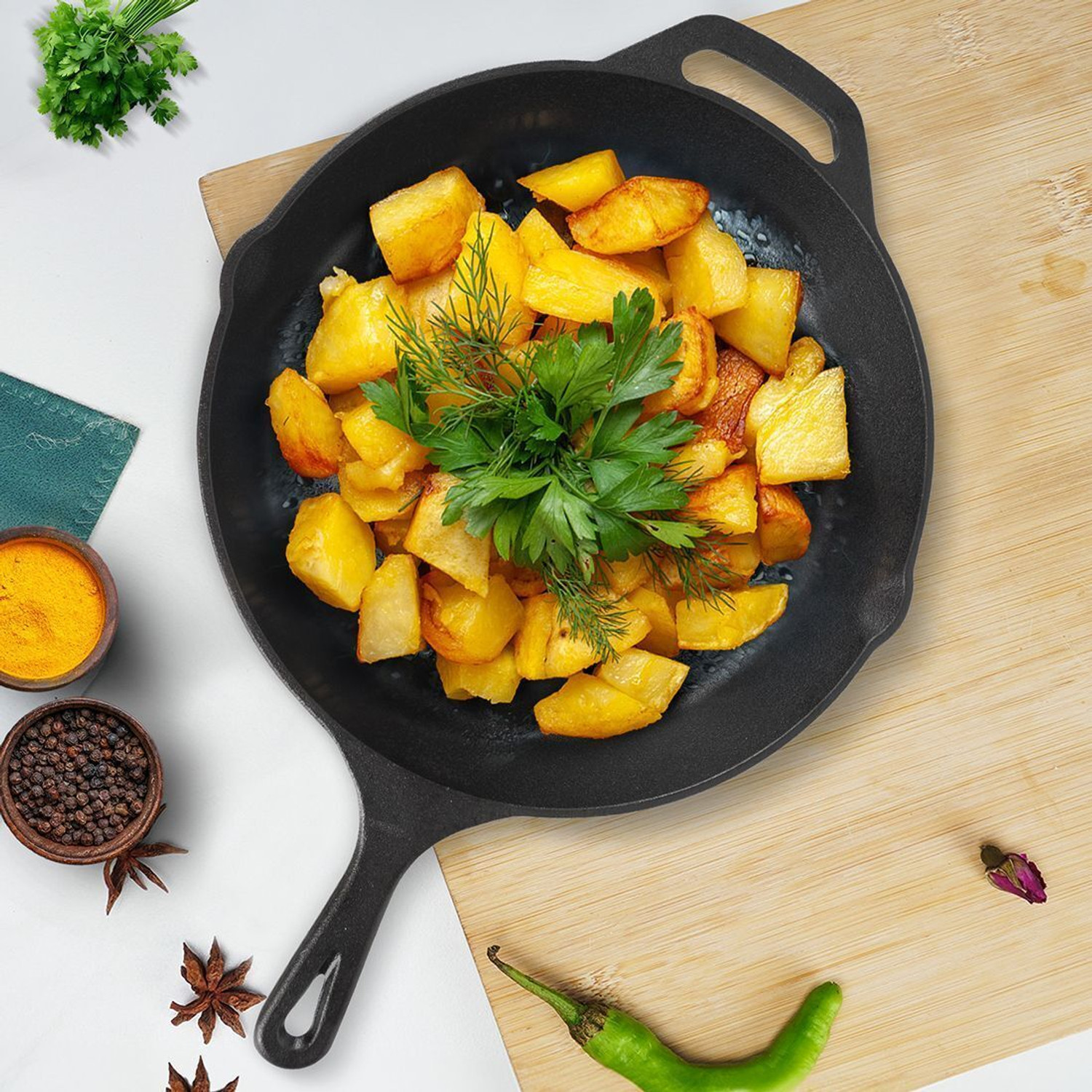 Solara Premium Cast Iron Fry Pan 10 inch – 1.6L, Toxin‑Free