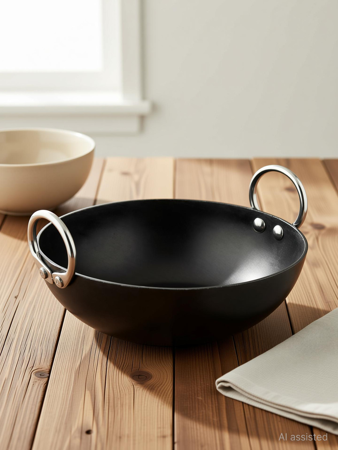 VeerEnterprises Ms Pure Iron / Loha Deep Frying 11 Inches Kadhai 27.5 