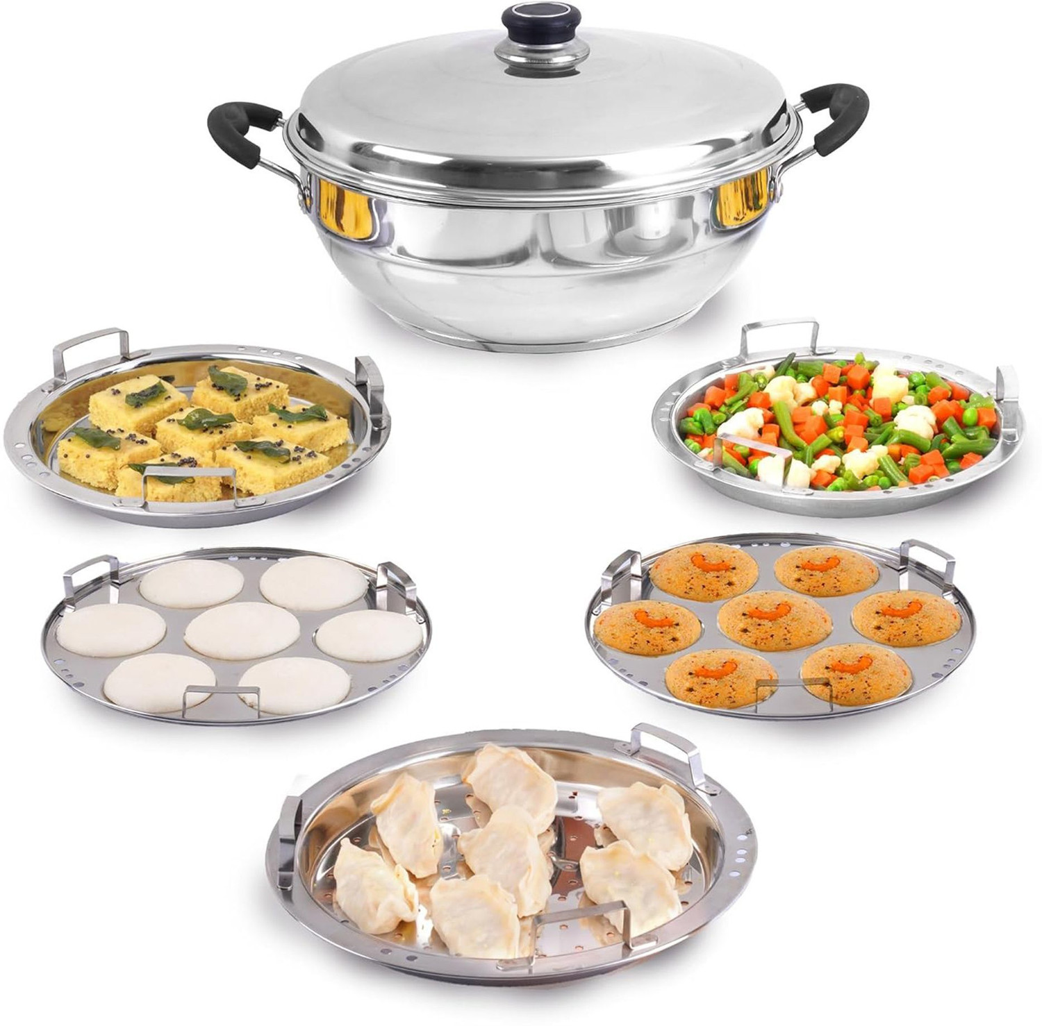 The Indus Valley Steaming Set/Dhokla/Momo/Idly Maker/Multi Pot 29 cm diameter 4.2 L capacity with Lid