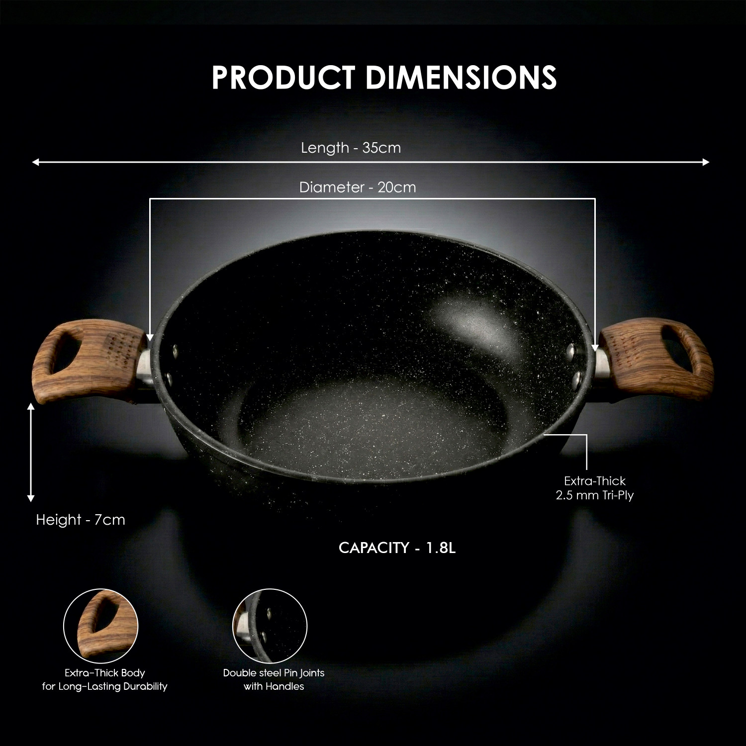 Image of Sigri-wala FlexForged Technology Kadhai 20 cm diameter 1.8 L capacity (Aluminium, Non-stick, Induction Bottom)
